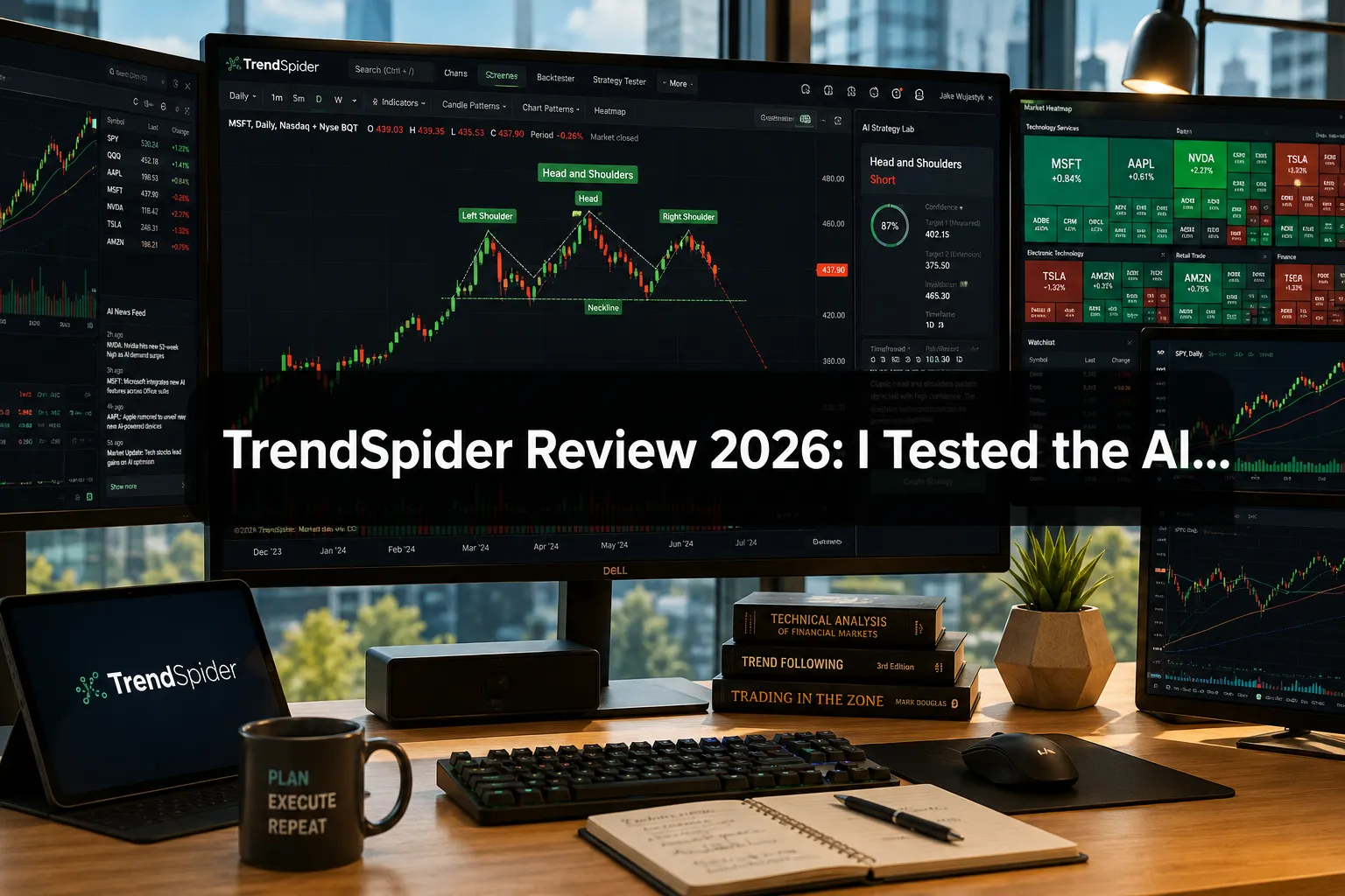 Professional () hero image with (≤42 chars): 'TrendSpider Review 2026: I Tested the AI…' in crisp white on a dark