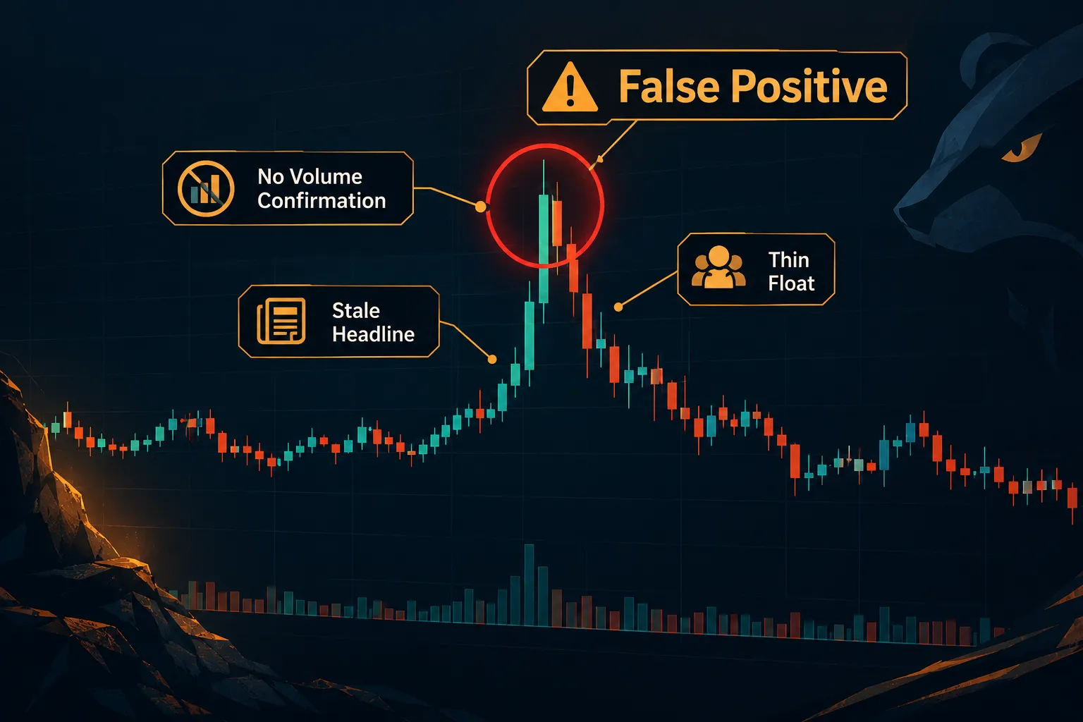 AI stock screener false positive: no volume confirmation, stale headline and thin float
