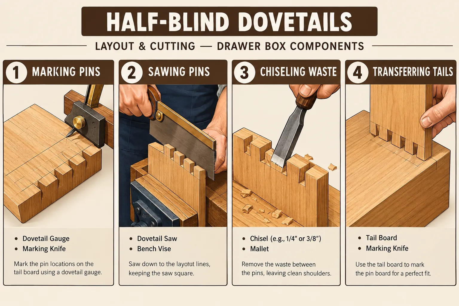 Half-Blind Dovetails for the Front Joint