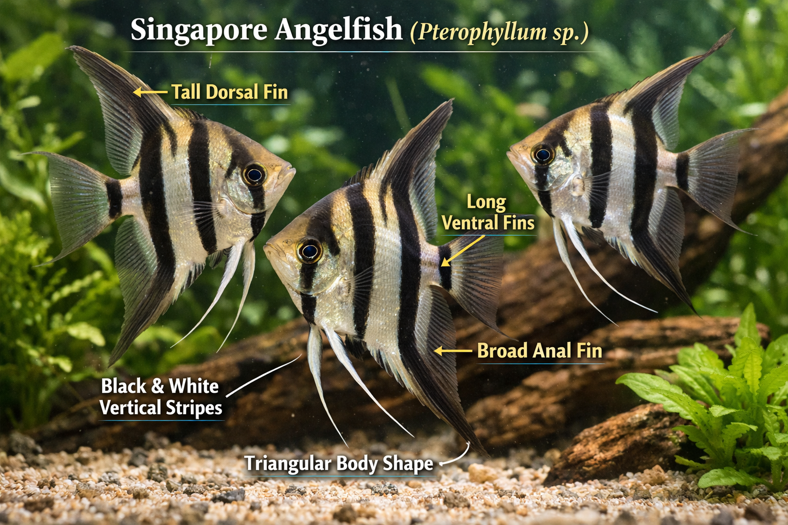 Detailed landscape format (1536x1024) image showing close-up view of Singapore angelfish displaying their characteristic black and white ver