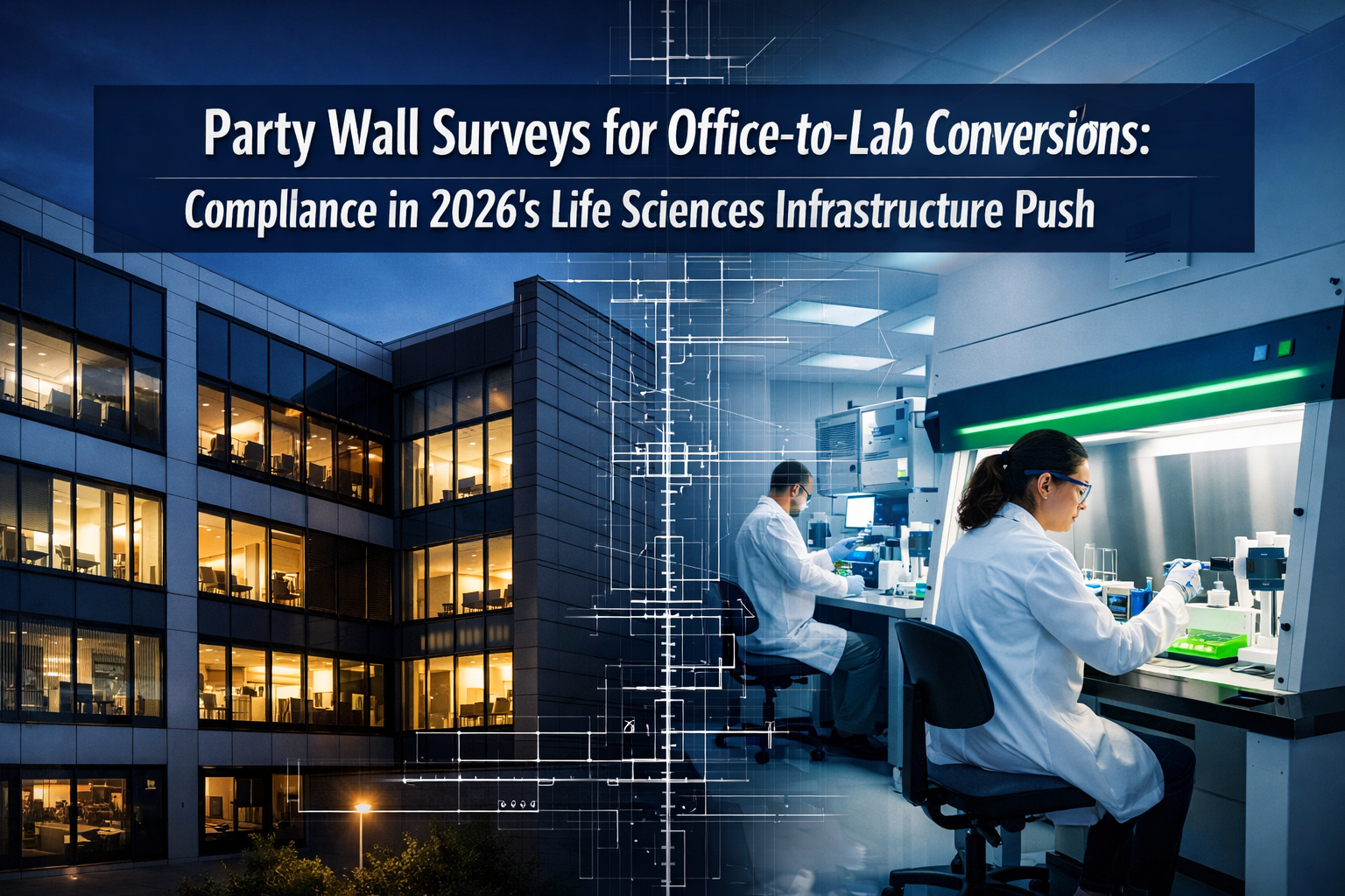 Professional () hero image with 'Party Wall Surveys for Office-to-Lab Conversions: Compliance in 2026's Life Sciences