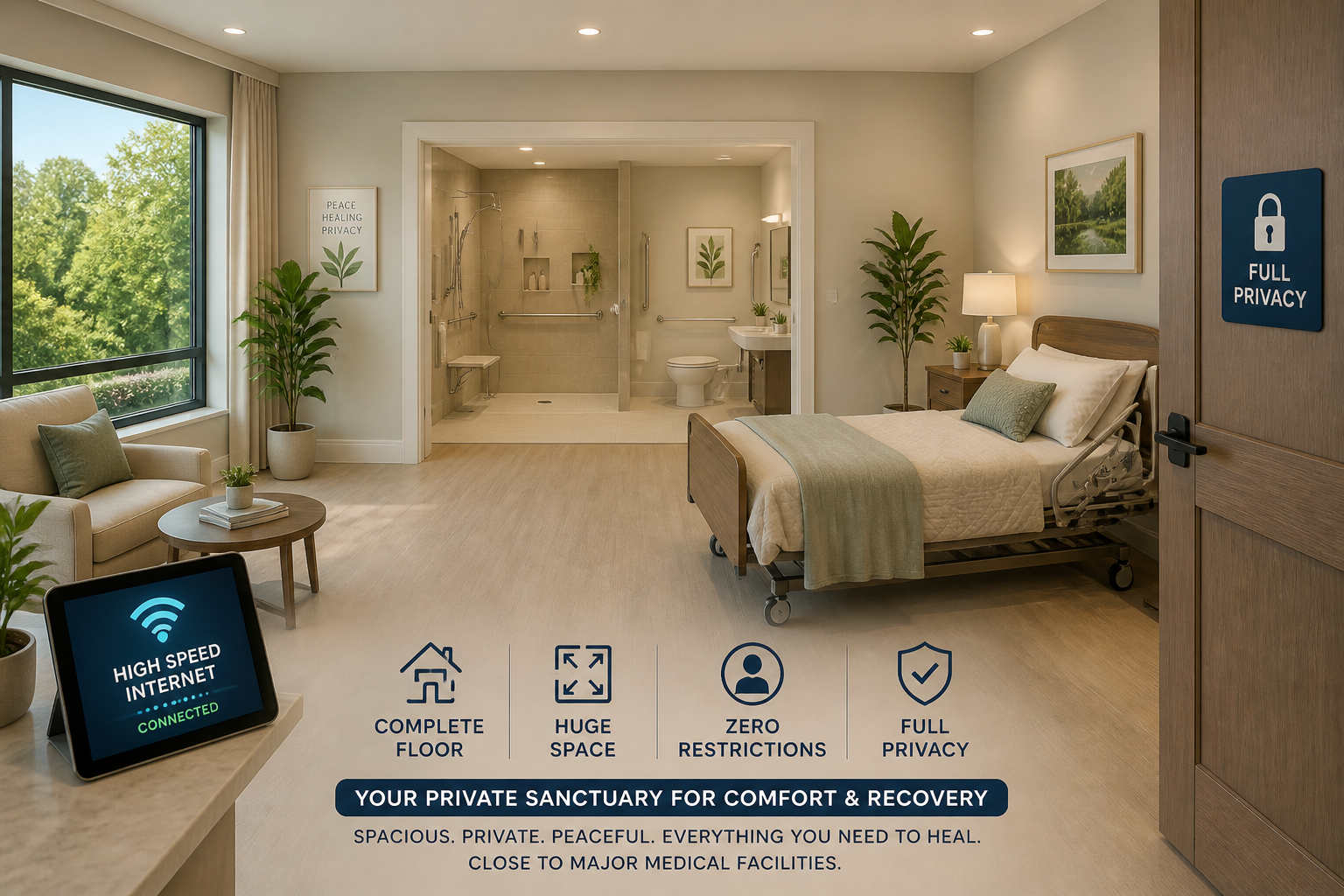 () image showcasing a pristine, accessible private apartment interior that emphasizes comfort and ease of movement, ideal