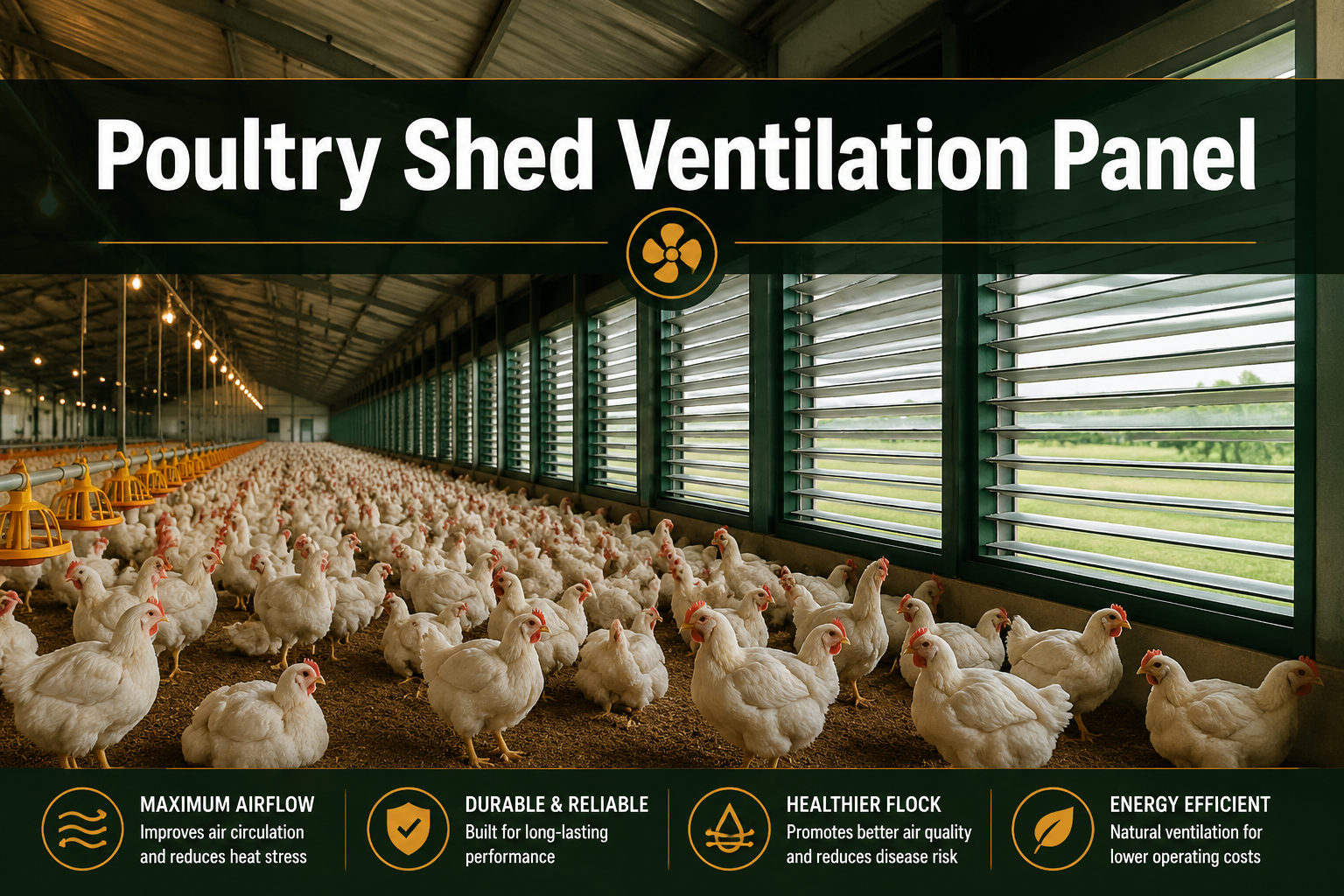Professional () hero image featuring 'Poultry Shed Ventilation Panel' in extra large white with dark semi-transparent