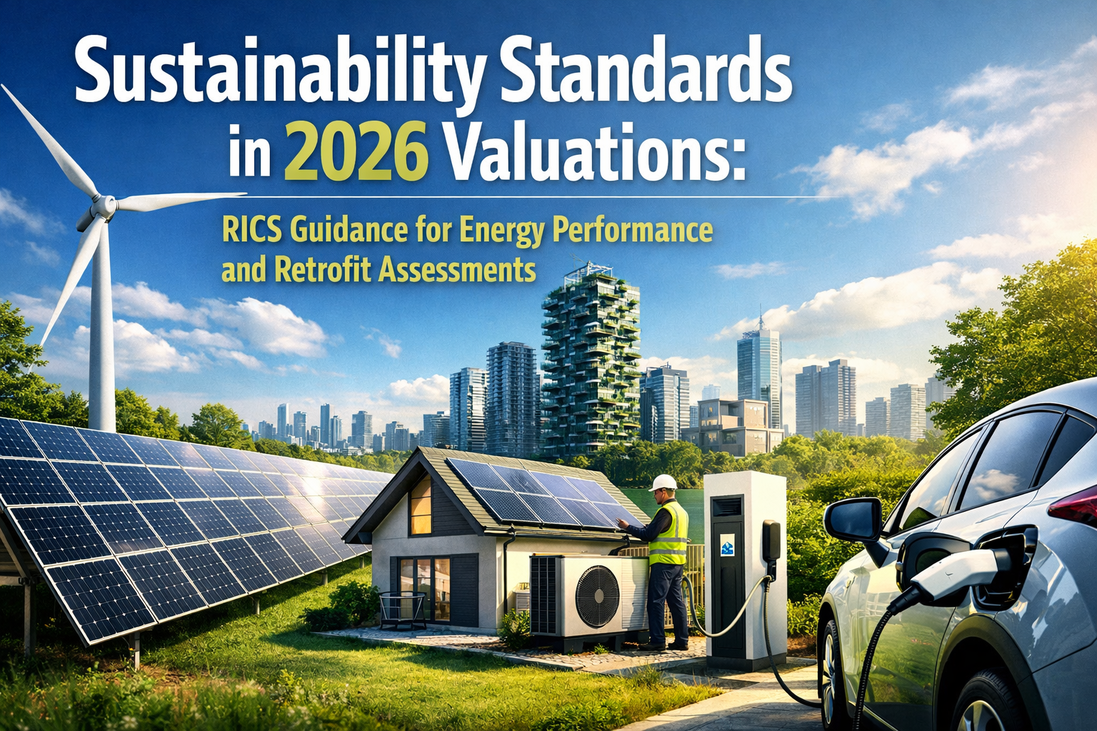 Professional landscape hero image () with : "Sustainability Standards in 2026 Valuations: RICS Guidance for Energy