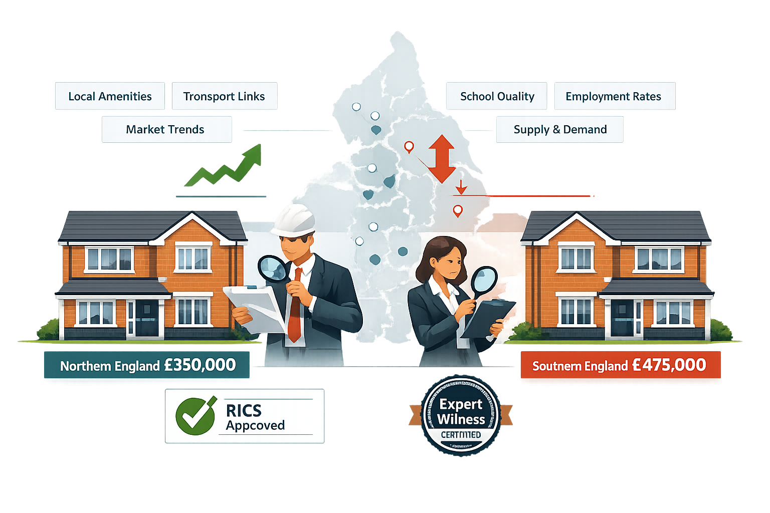 () infographic-style visualization showing side-by-side comparison of two identical house illustrations (same architectural