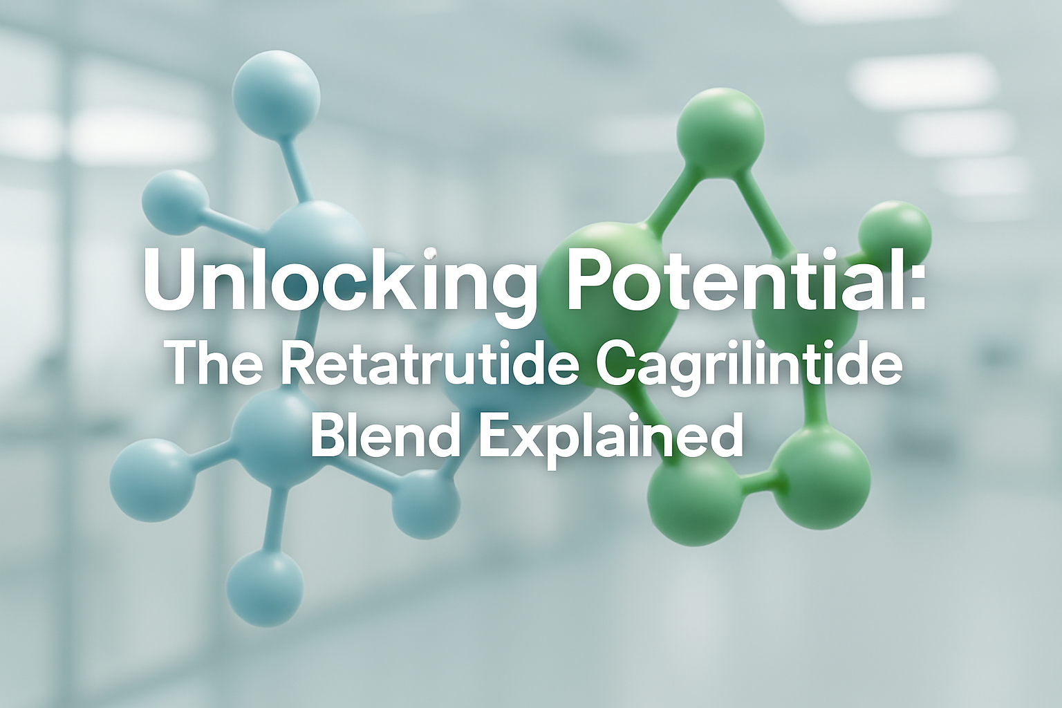 Professional landscape hero image (1536x1024) featuring bold text overlay: 'Unlocking Potential: The Retatrutide Cagrilintide Blend Explaine