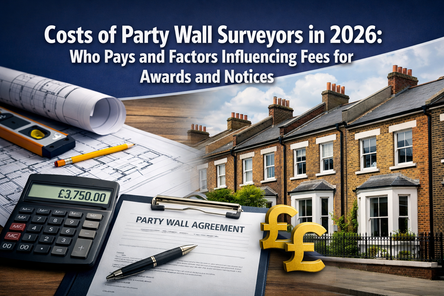 Professional () hero image featuring 'Costs of Party Wall Surveyors in 2026: Who Pays and Factors Influencing Fees for