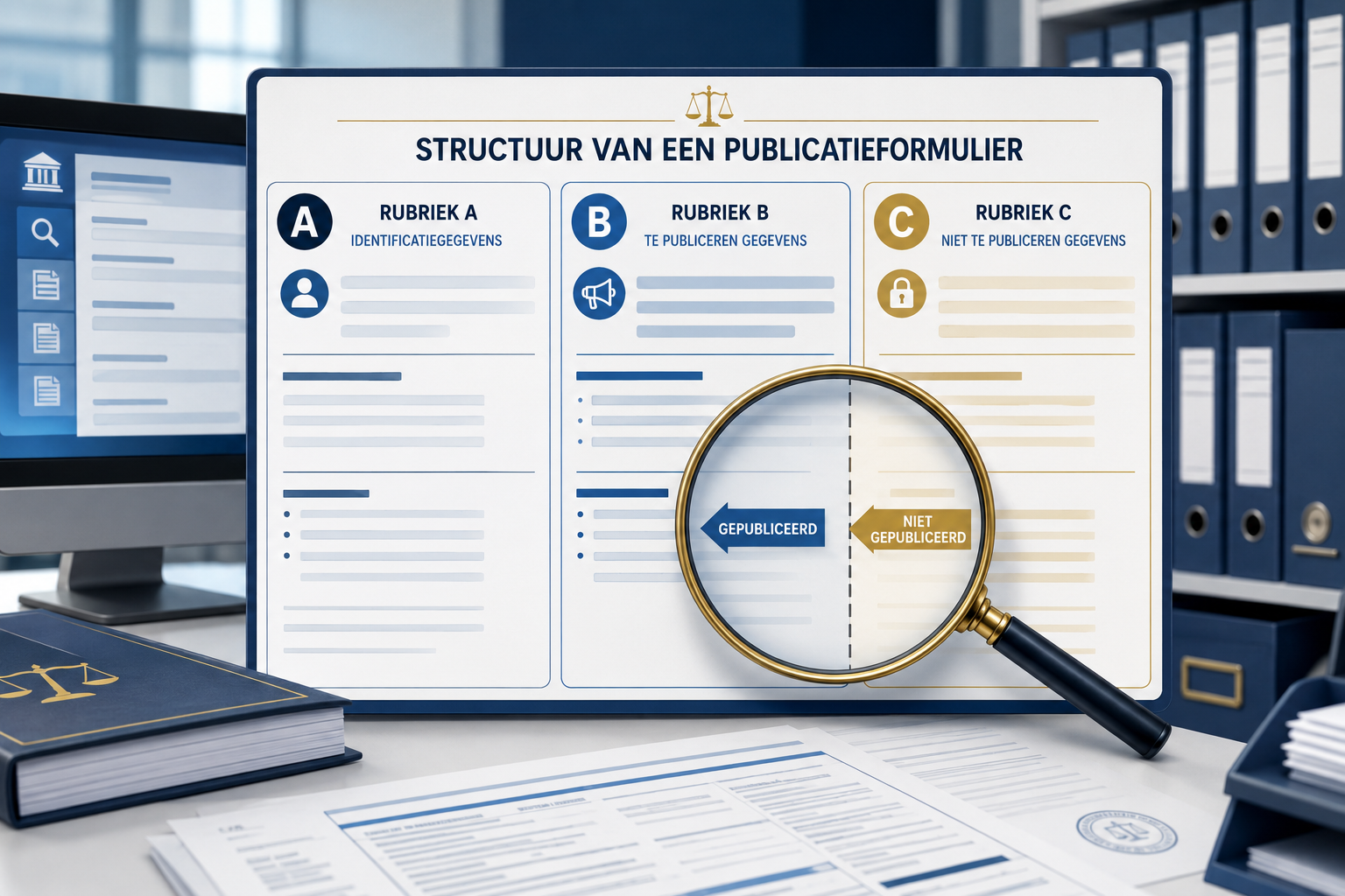 De luiken A, B en C van een publicatieformulier