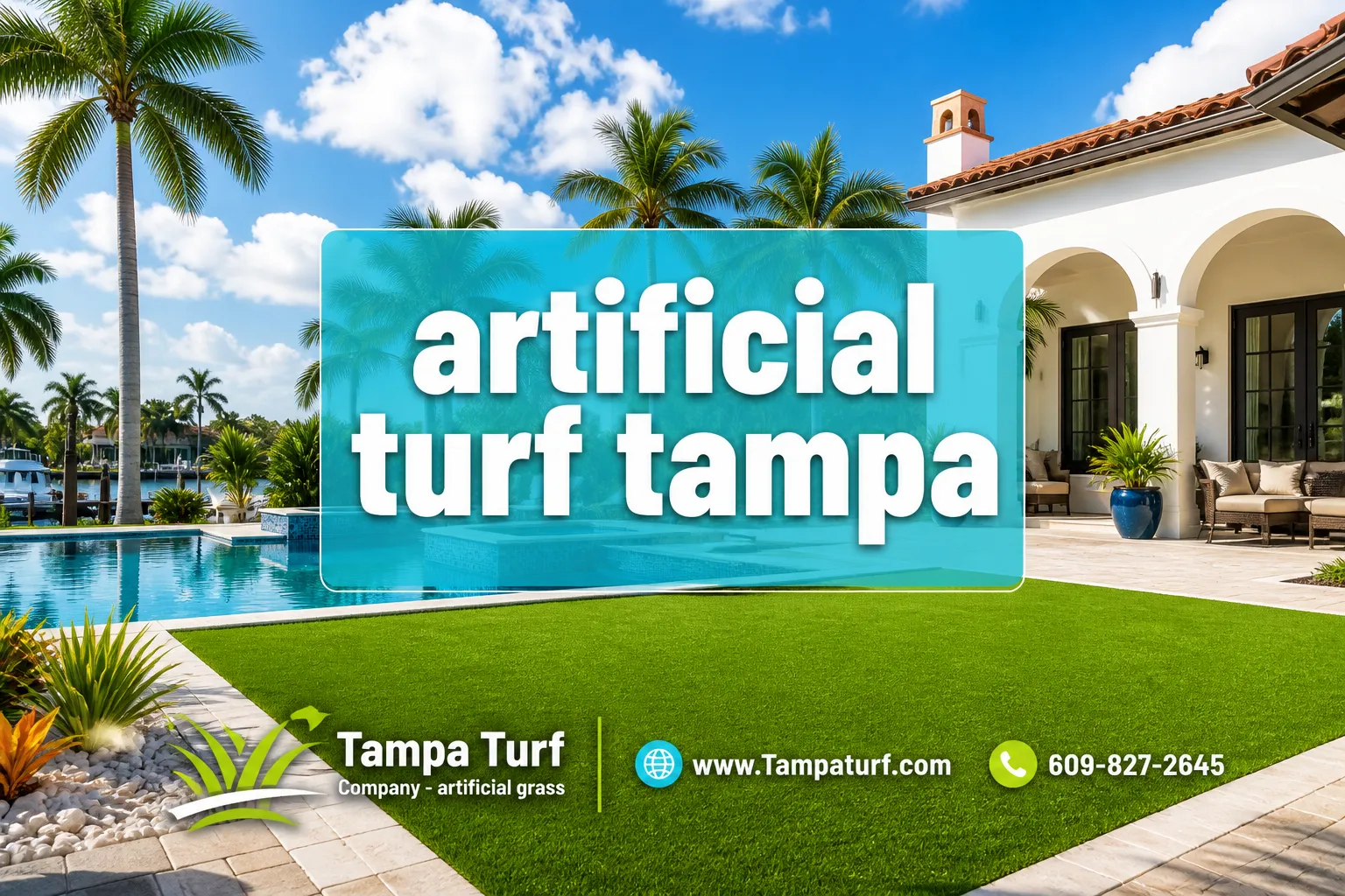 Professional () editorial hero image with SHORT (≤42 chars): 'artificial turf tampa' in crisp white modern , set on a