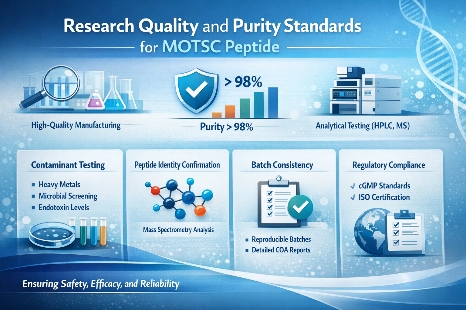 Professional landscape infographic (1536x1024) for article "What is MOTSC Peptide? A Comprehensive Research Guide for 2026", section: "Resea