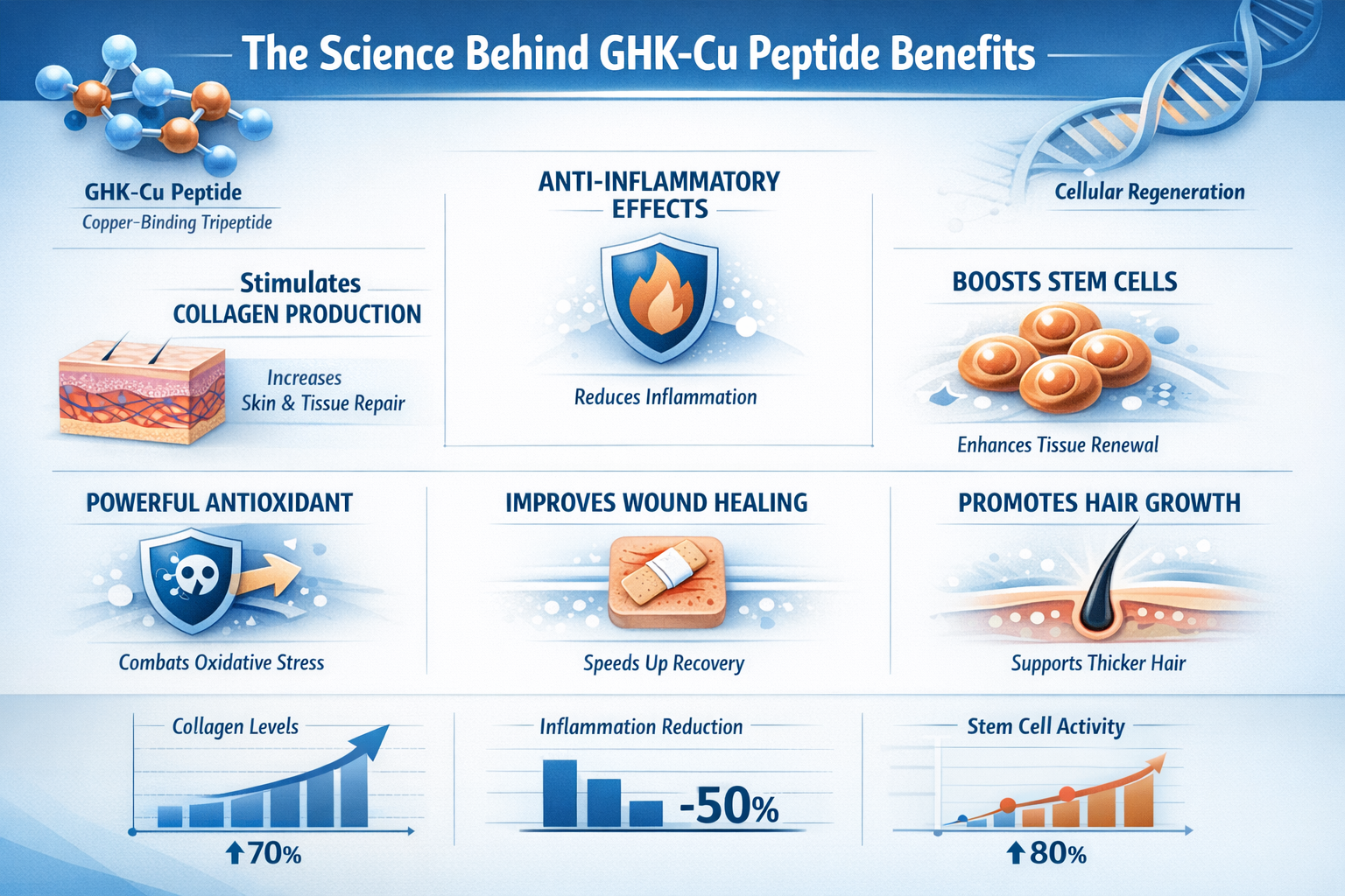Professional landscape infographic (1536x1024) for article "GHK-Cu Peptide Benefits: The Complete 2026 Research Guide for Performance and Re