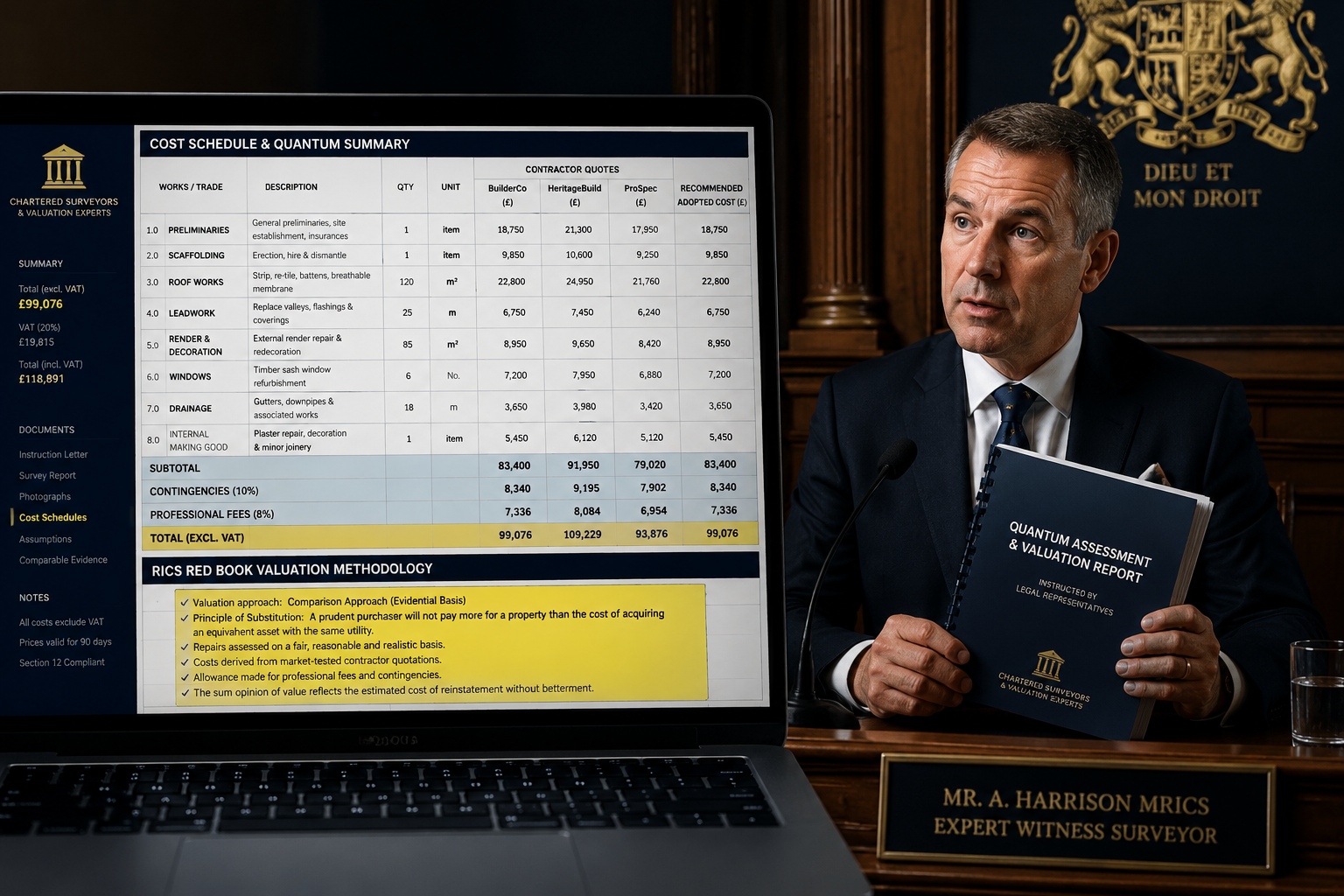 Detailed () editorial image showing a split-screen composition: on the left, a detailed cost schedule spreadsheet on a