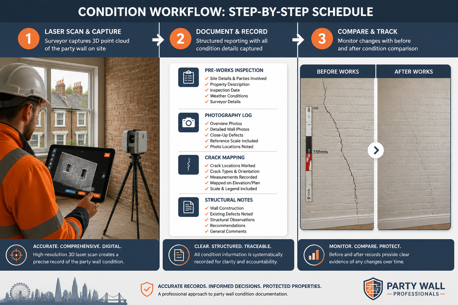 Detailed () infographic-style illustration showing a step-by-step schedule of condition workflow: left panel shows a