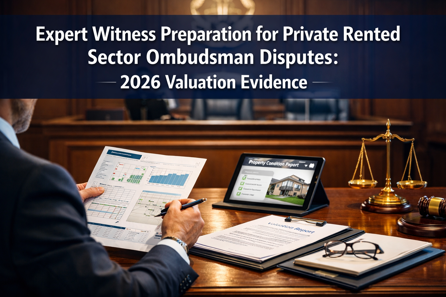 Professional () hero image with 'Expert Witness Preparation for Private Rented Sector Ombudsman Disputes: 2026 Valuation