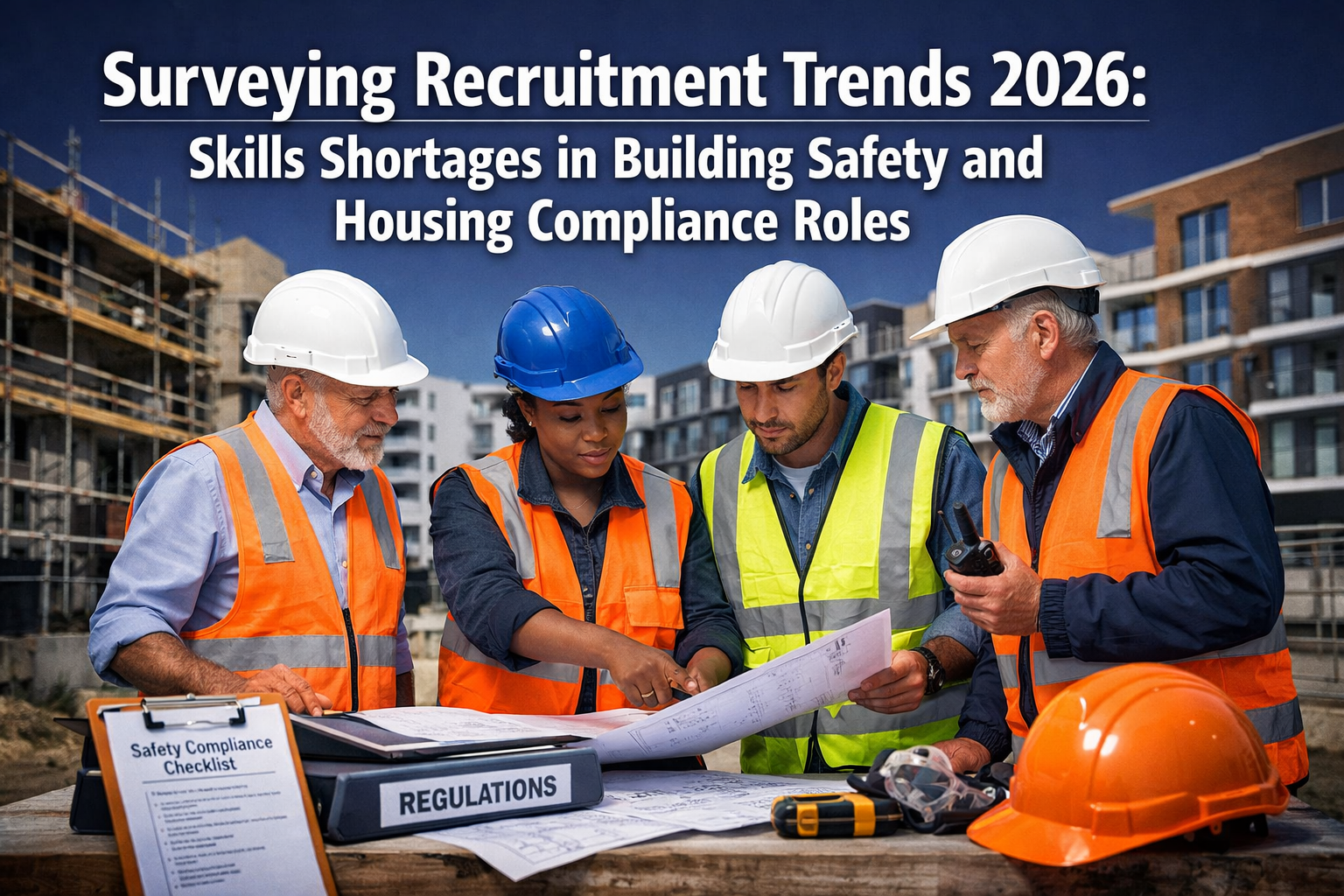 Professional () hero image with 'Surveying Recruitment Trends 2026: Skills Shortages in Building Safety and Housing