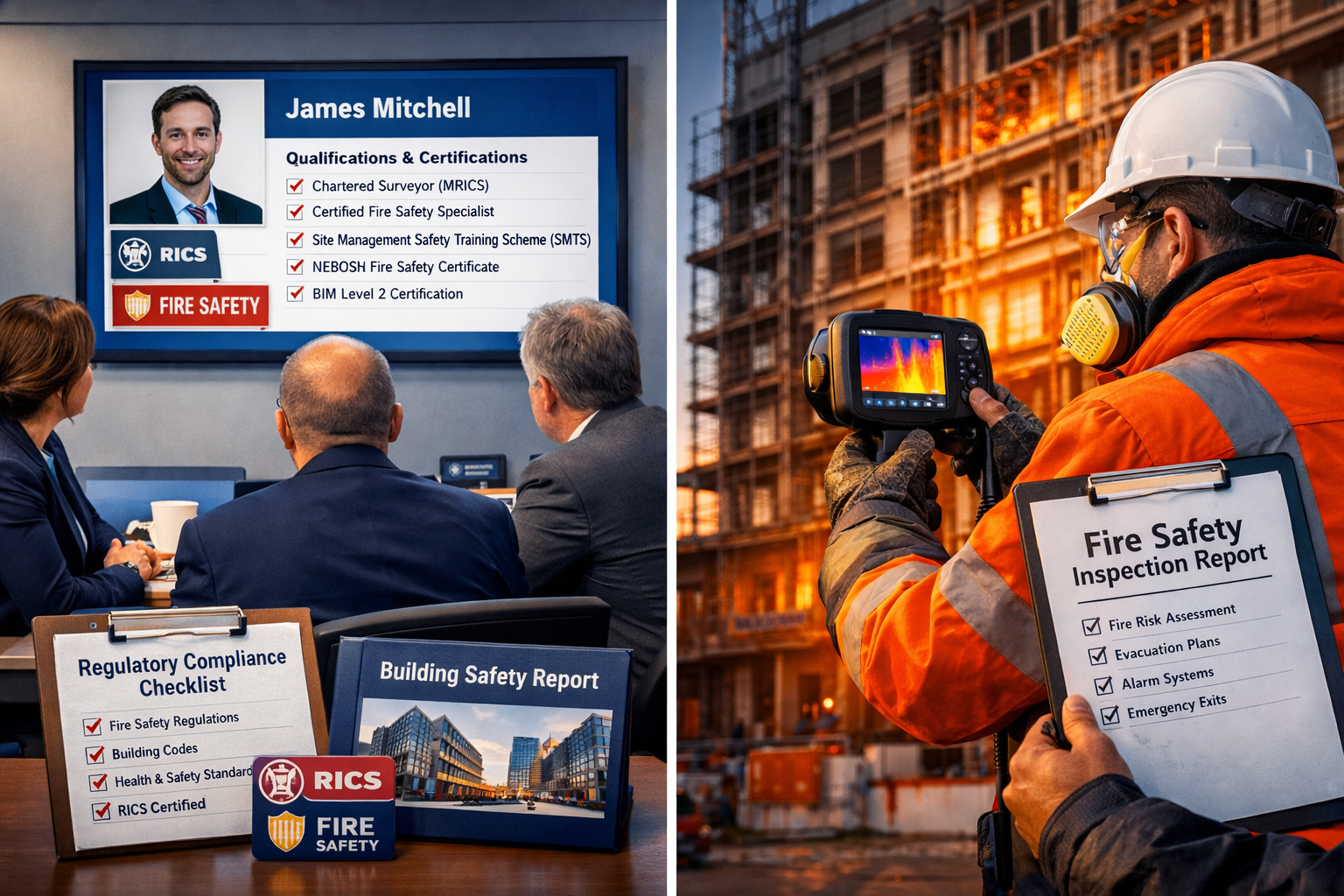 () editorial image showing split-screen composition: left side displays modern office meeting room with recruitment managers