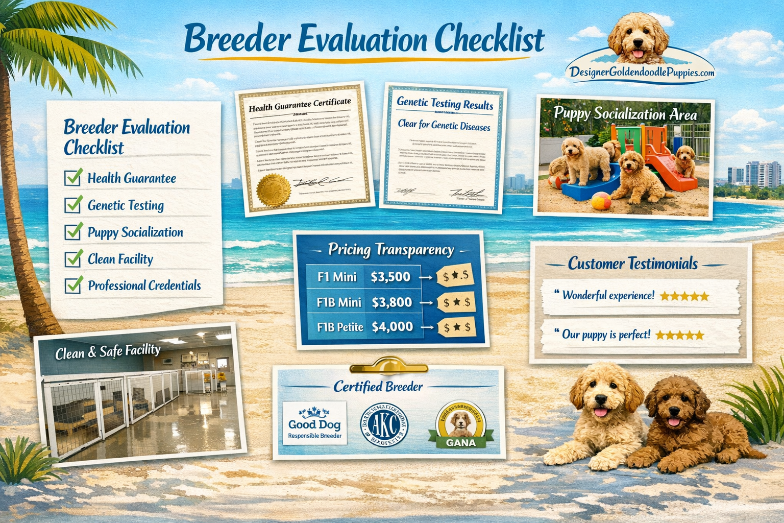 use keyphrases / topics as alt text do not use big paragraphs. Put logo of designergoldendoodlepuppies.com in images as possible where possi