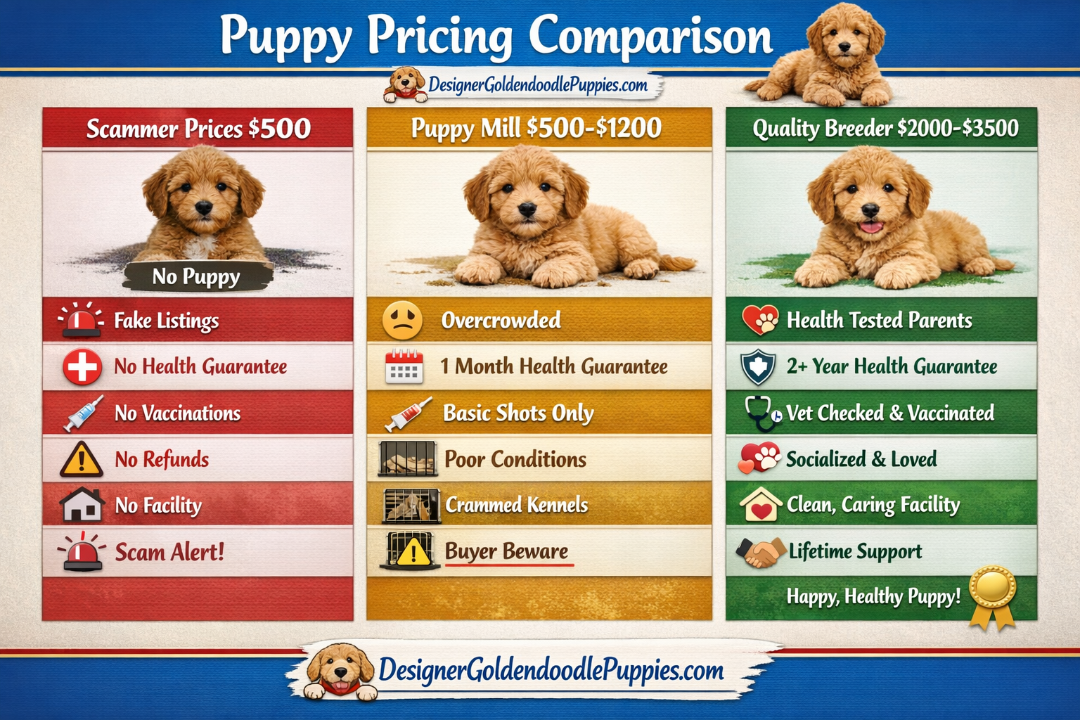 use keyphrases / topics as alt text do not use big paragraphs. Put logo of designergoldendoodlepuppies.com in images as possible where possi