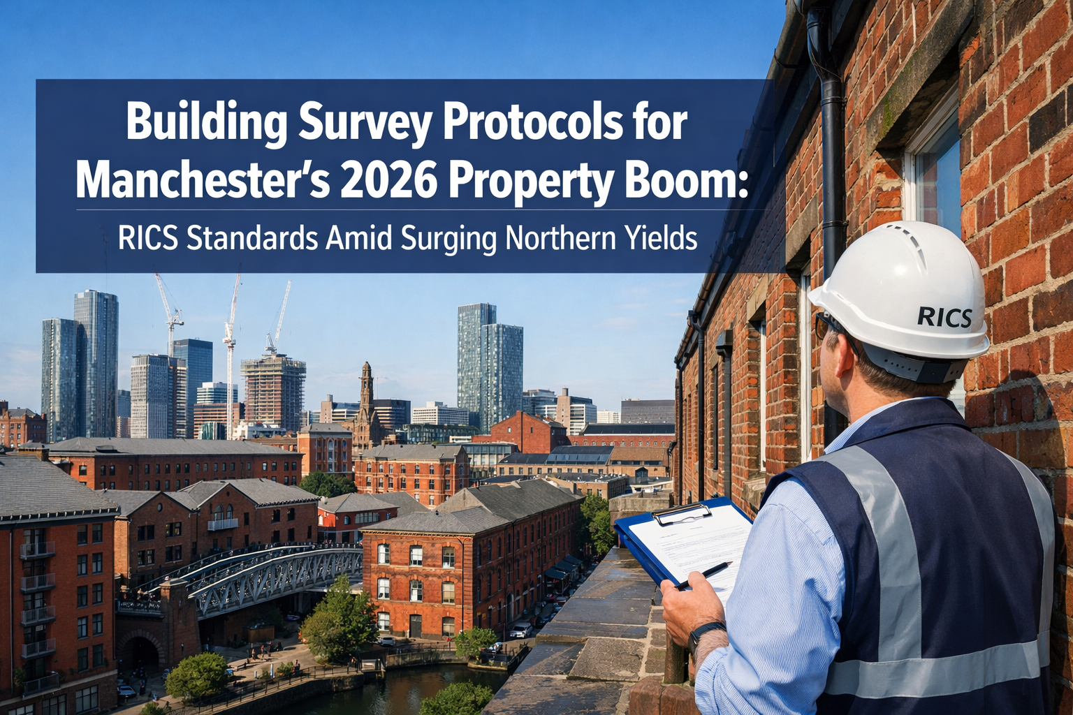 Professional () hero image with 'Building Survey Protocols for Manchester's 2026 Property Boom: RICS Standards Amid Surging