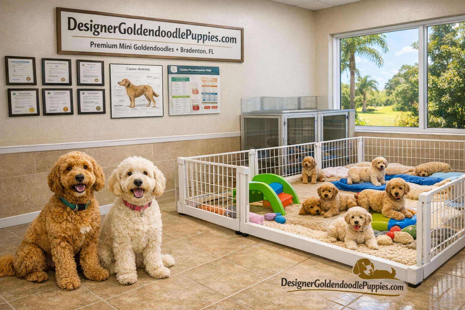 use keyphrases / topics as alt text do not use big paragraphs. Put logo of designergoldendoodlepuppies.com in images as possible where possi