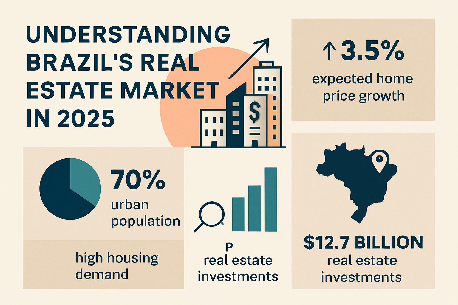 Professional landscape infographic (1536x1024) for article "Where to Invest in Real Estate in Brazil: A Comprehensive 2025 Guide", section: 