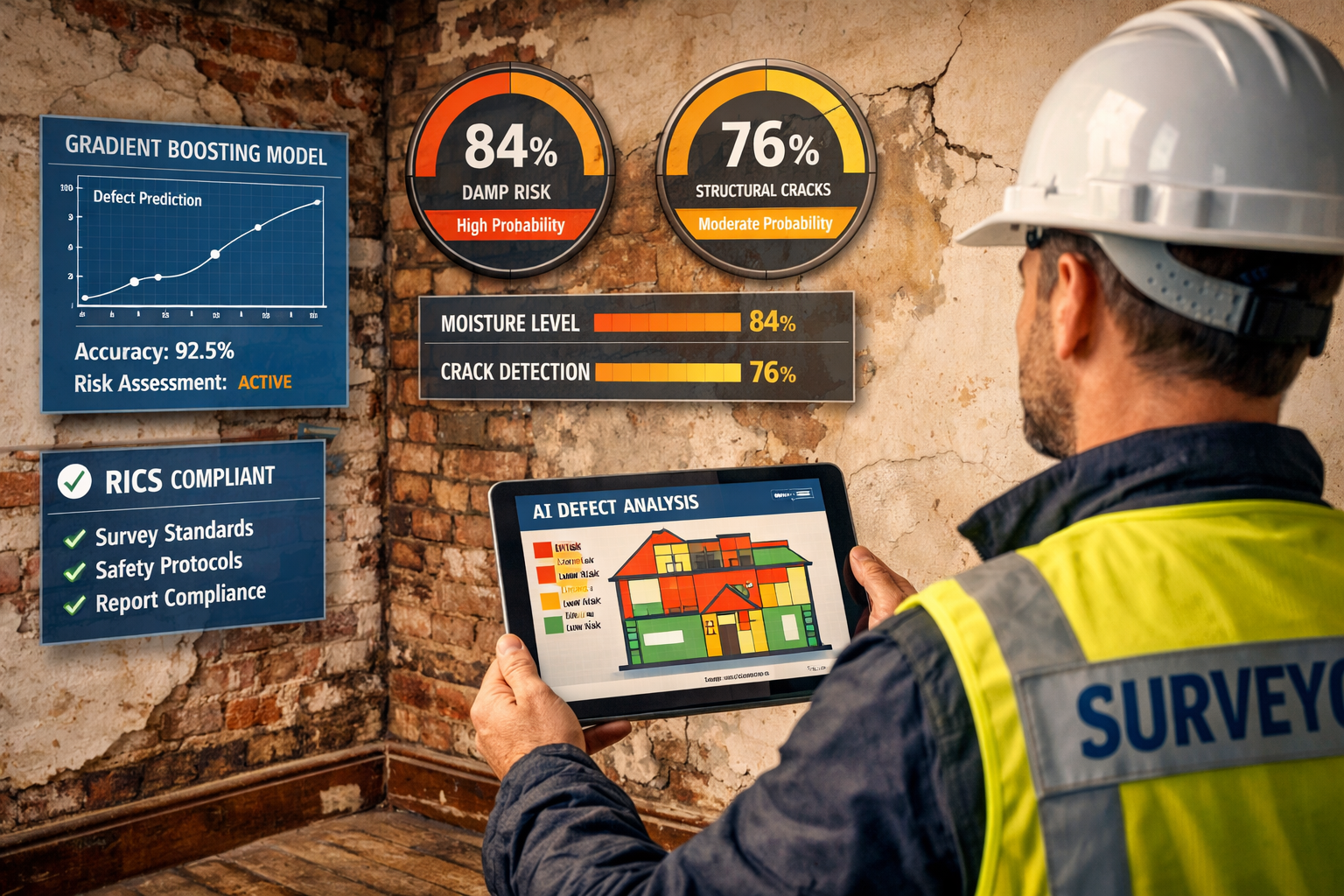 Wide-angle interior shot of a modern building survey in progress inside a Liverpool Victorian terrace, showing a chartered