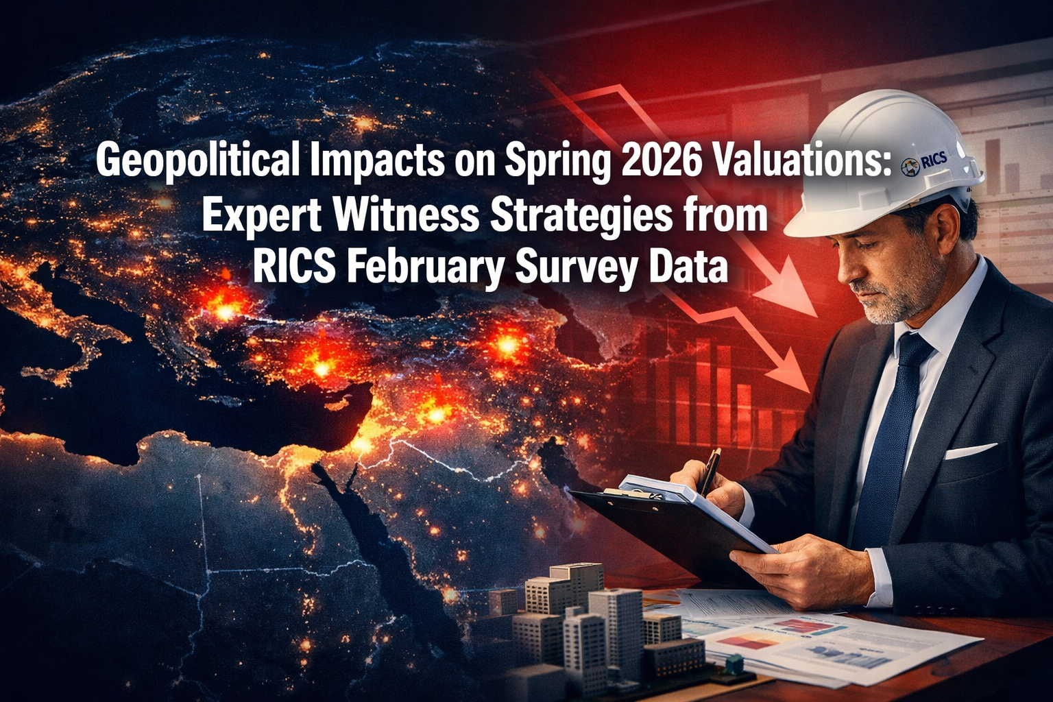 Professional () editorial hero image featuring 'Geopolitical Impacts on Spring 2026 Valuations: Expert Witness Strategies