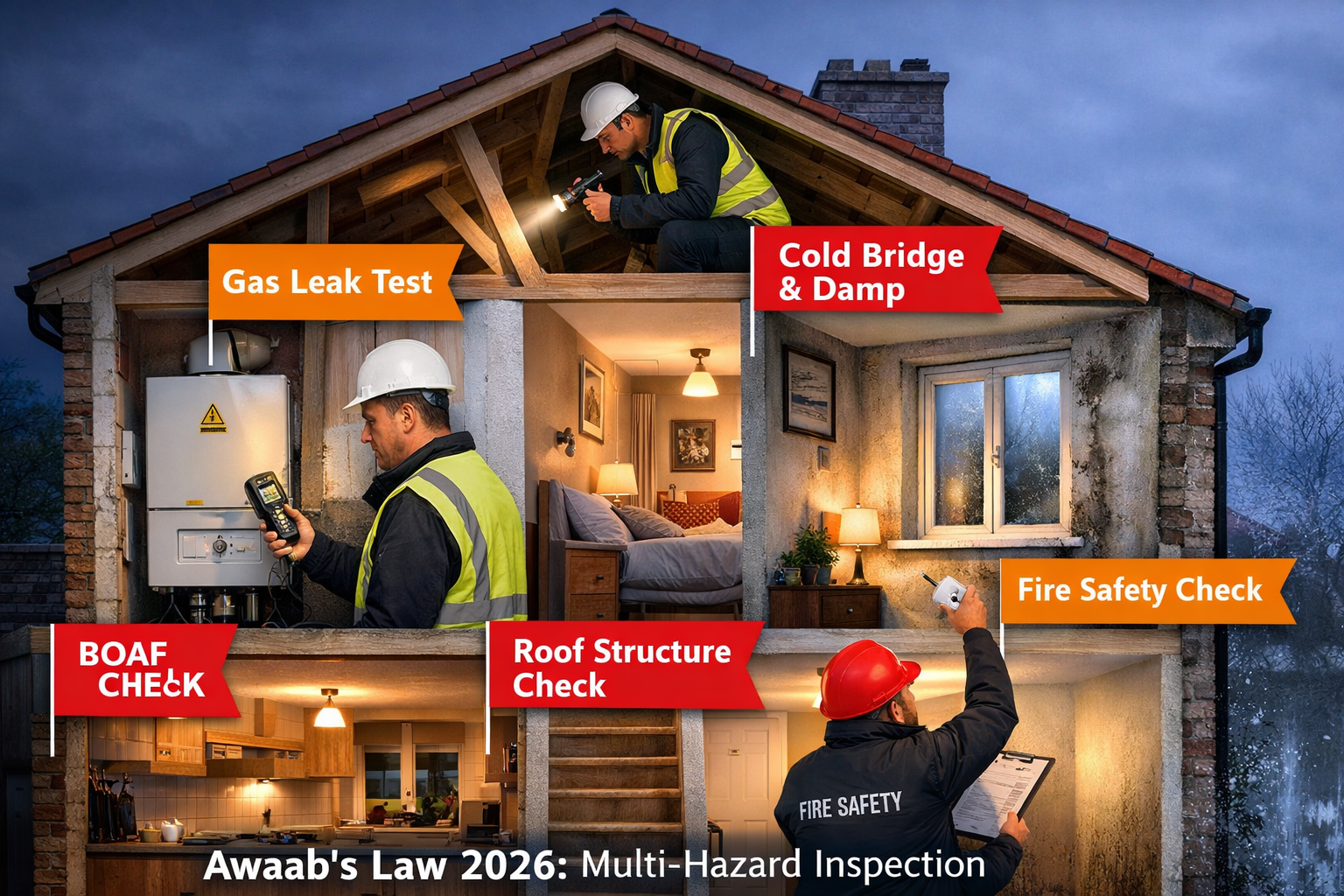 () showing a private rental property interior cross-section illustration: a semi-detached house cutaway revealing multiple
