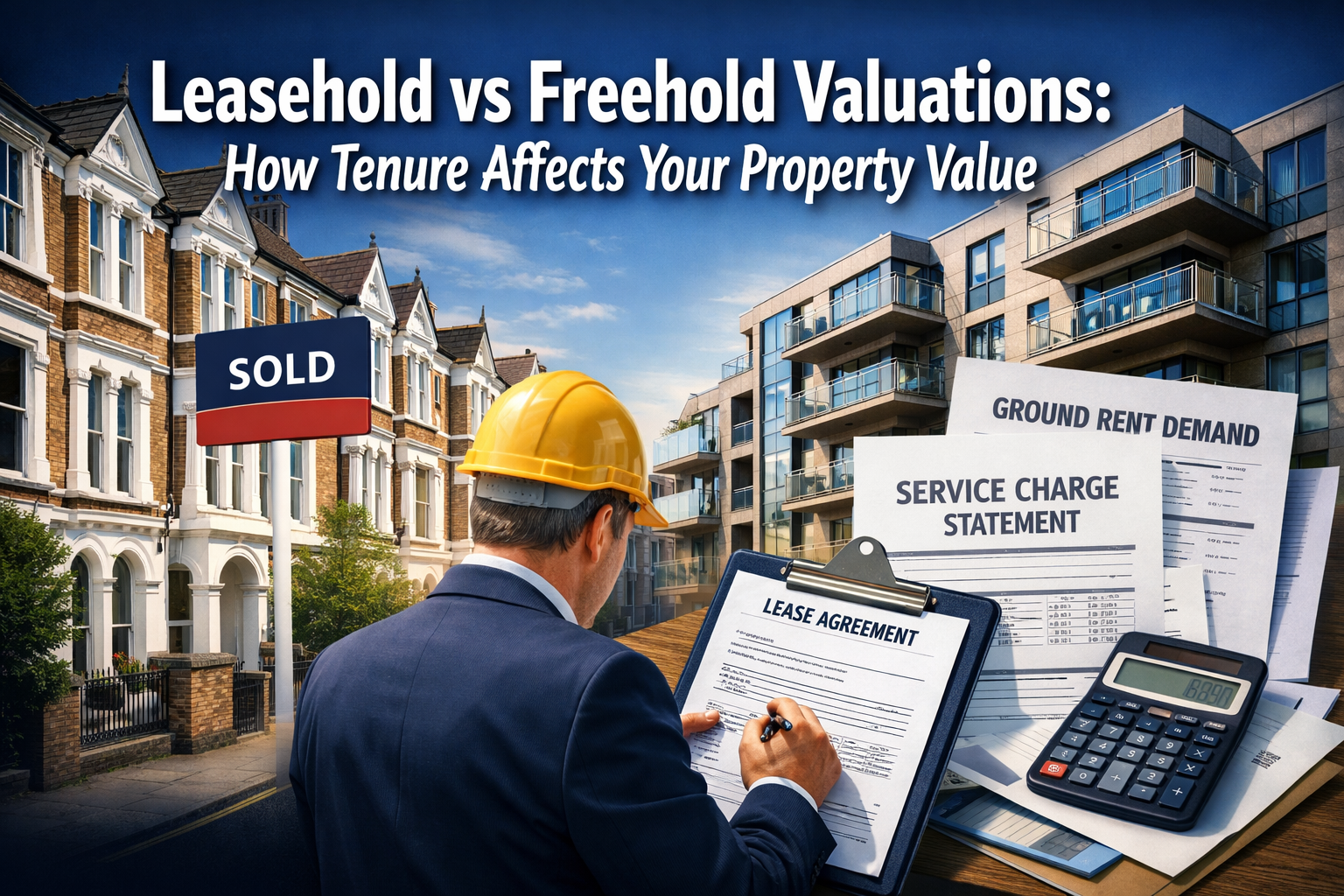 Professional () hero image featuring 'Leasehold vs Freehold Valuations: How Tenure Affects Your Property Value' in extra