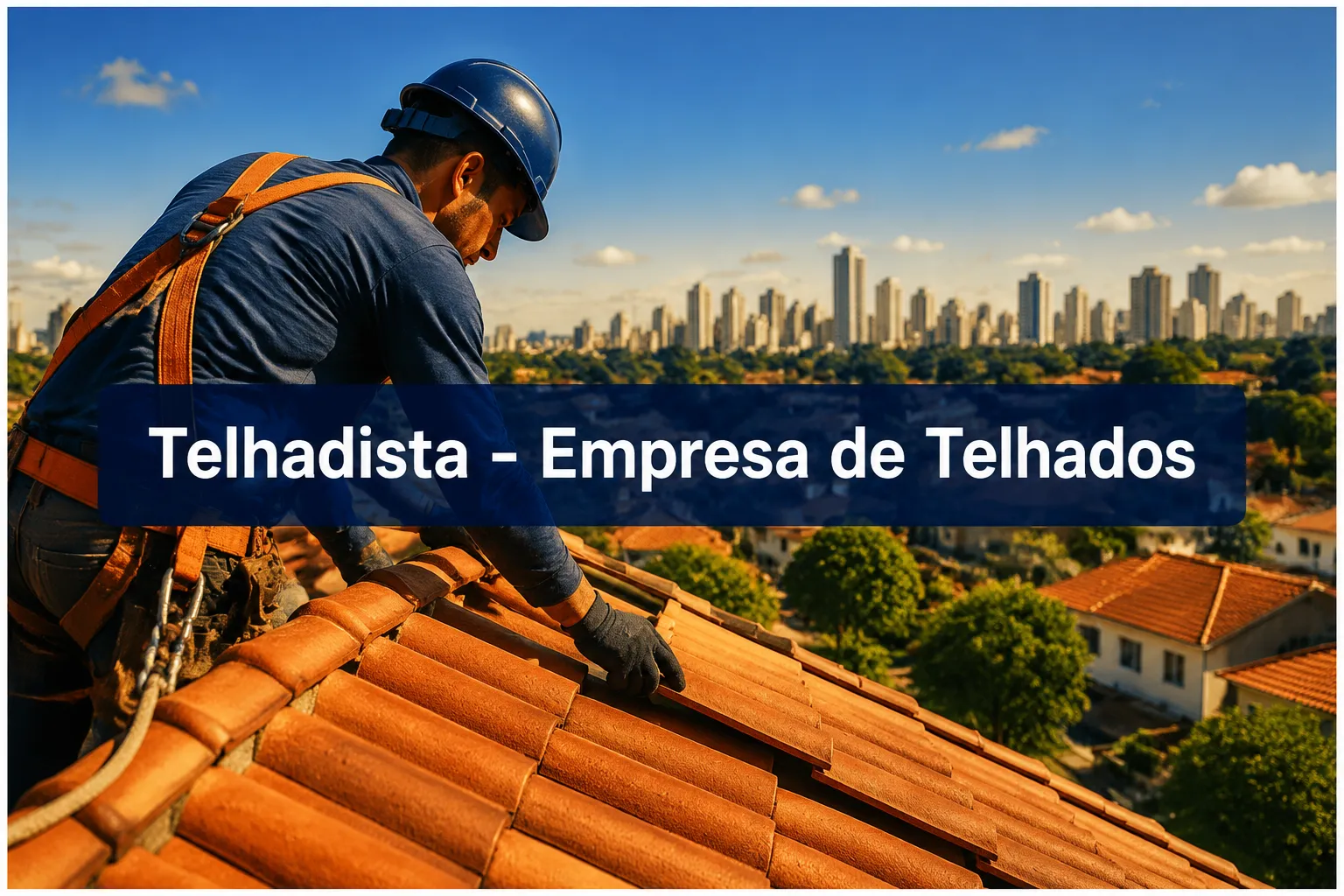 Professional () hero image with (≤42 chars): 'Telhadista - Empresa de Telhados', white centered on a semi-transparent dark