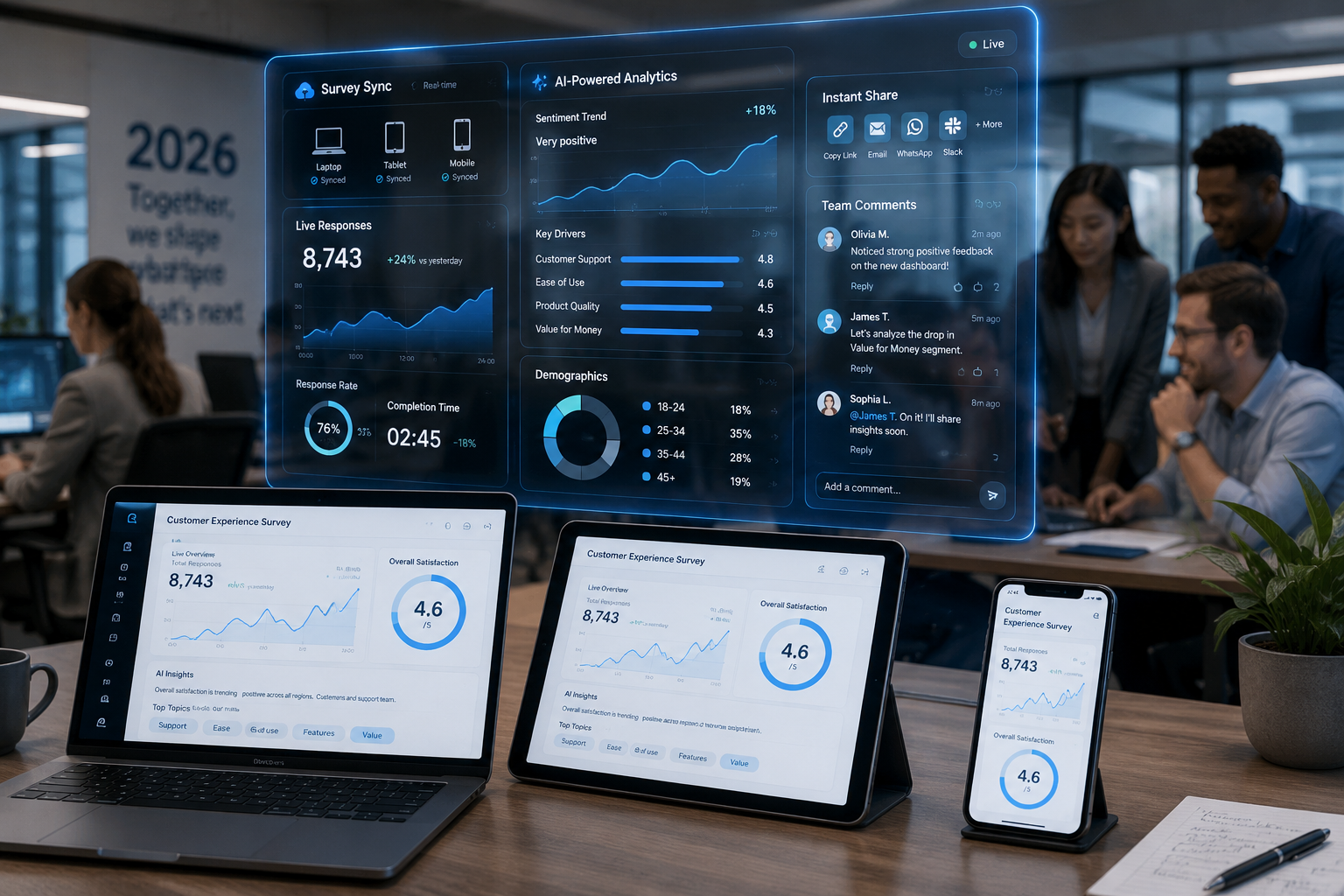() forward-looking concept image depicting the future of cloud survey collaboration in 2026: a transparent holographic