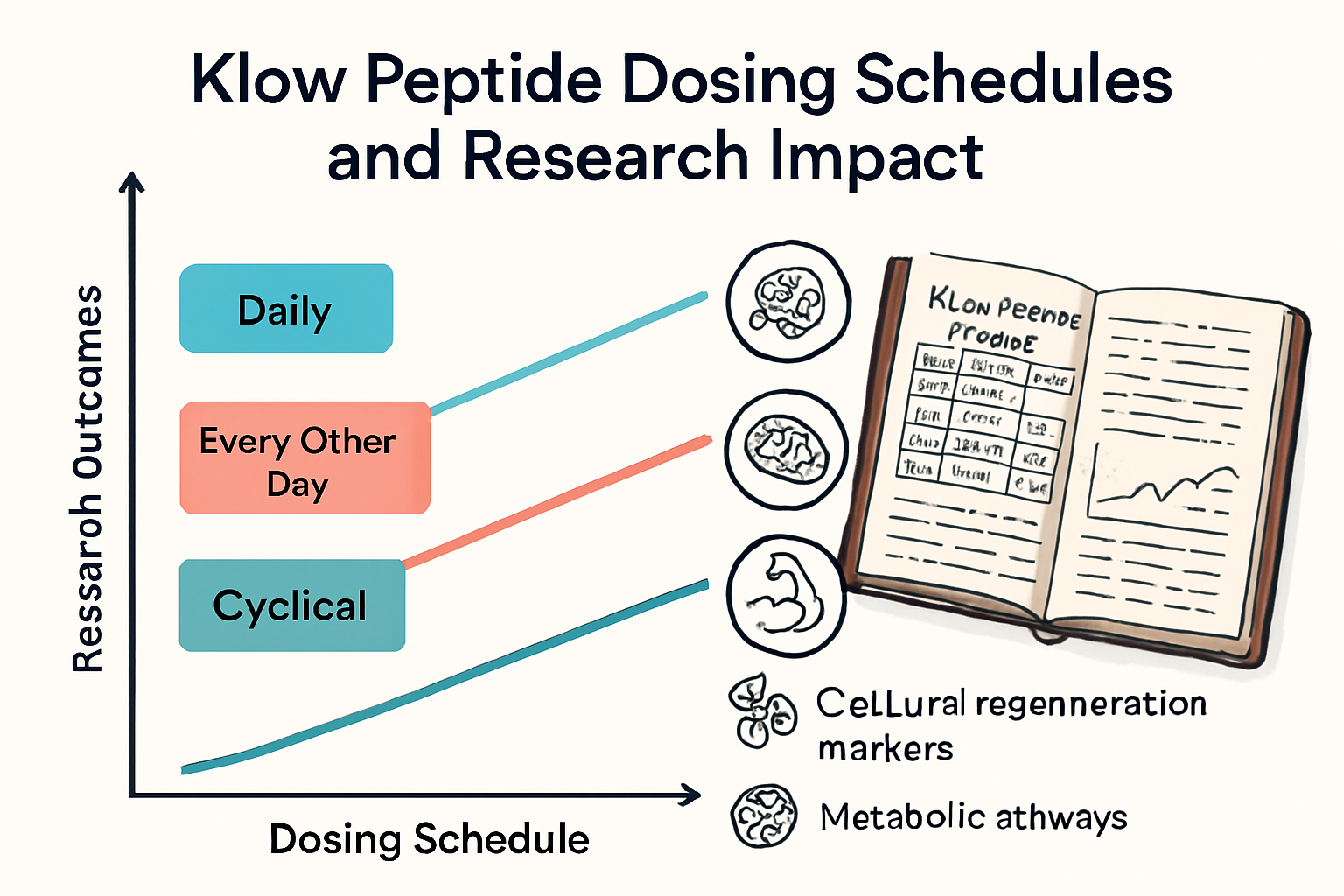 A comparative chart illustrating different klow peptide dosing schedules (e.g., daily, every other day, cyclical) and their theoretical impa