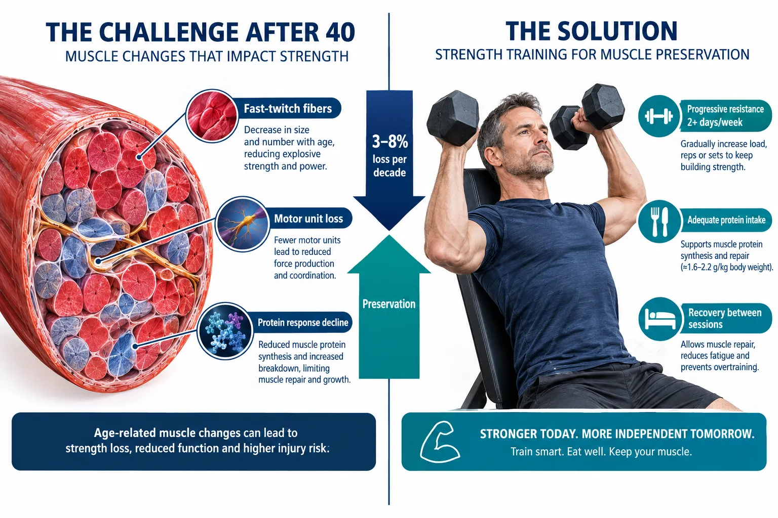 What is sarcopenia and why does muscle loss happen after 40?