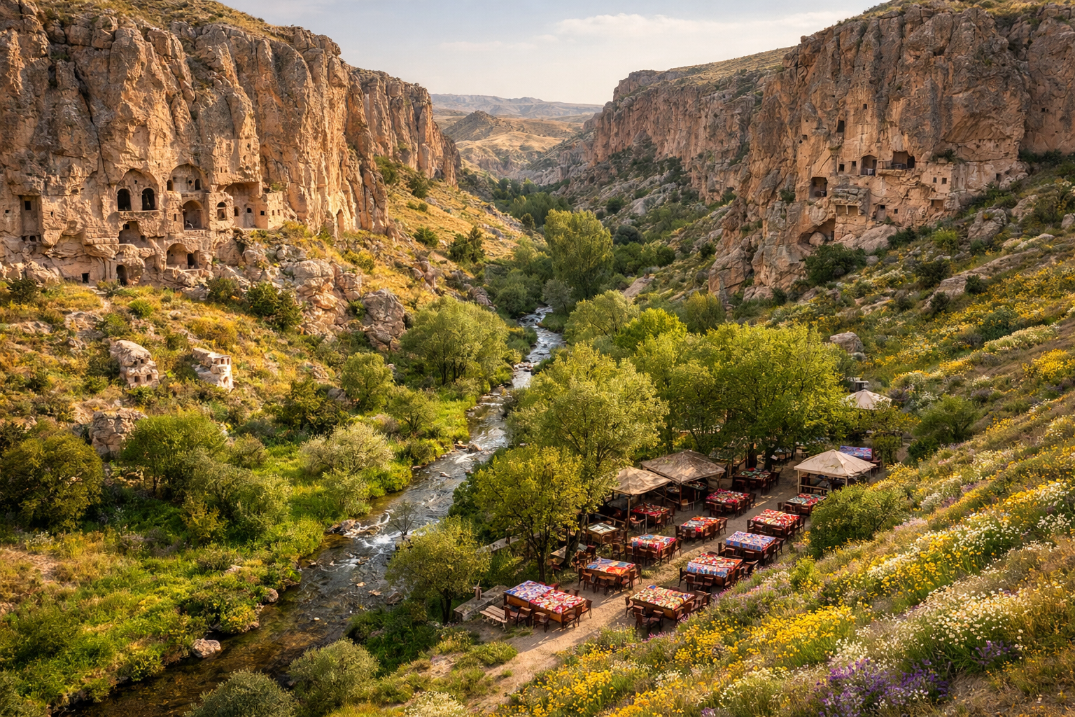 () aerial-perspective editorial photograph of Soğanlı Valley showing its dramatic canyon with Byzantine rock-cut churches