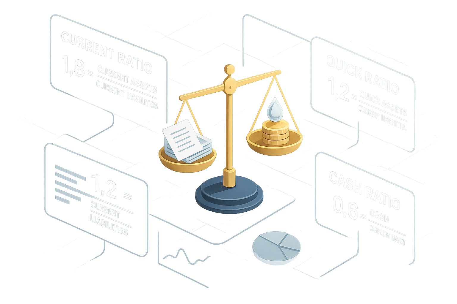 Key Takeaways section image: Isometric financial dashboard visualization showing multiple interconnected liquidity metrics, with transparent