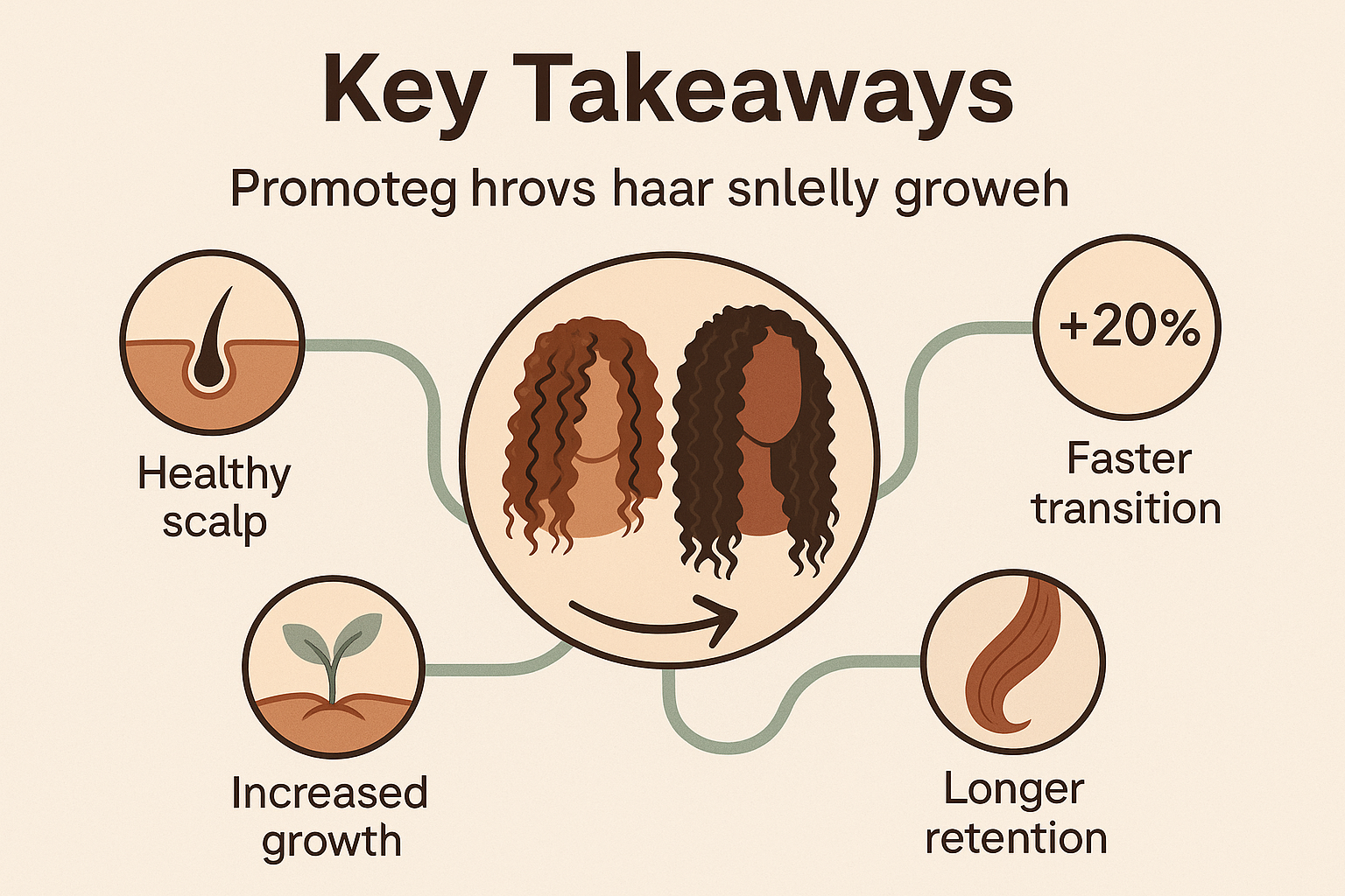 Stappenplan Kroes Haar Sneller Laten Groeien: Jouw Complete Gids voor Gezonde Haargroei. 2 Infographic for 'Key Takeaways' section about kroes haar sneller laten groeien, featuring a minimalist roadmap design with interconnected ci