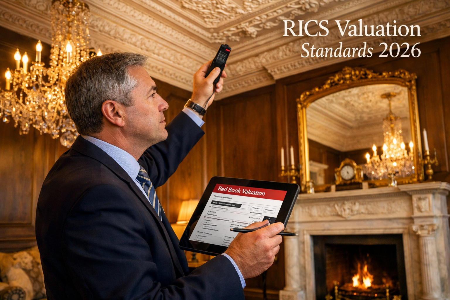 Detailed () image showing professional RICS chartered surveyor conducting interior inspection of luxury £2M+ property,