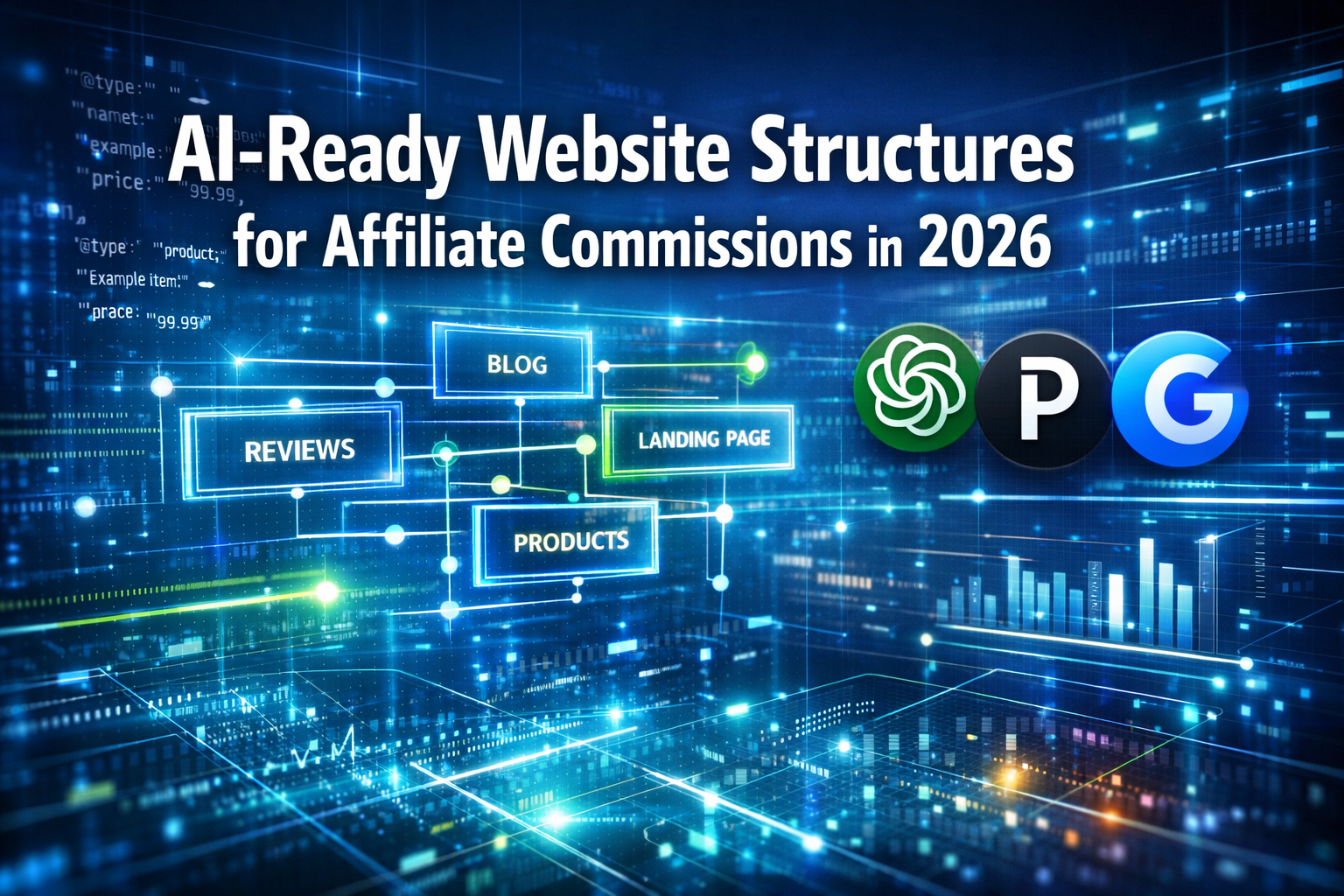 Professional () hero image featuring 'AI-Ready Website Structures for Affiliate Commissions in 2026' in extra large white