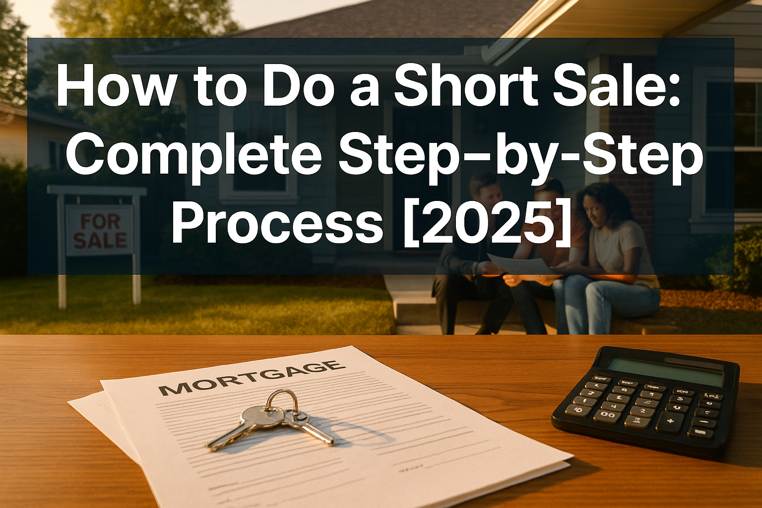 Professional landscape hero image (1536x1024) featuring bold text overlay 'How to Do a Short Sale: Complete Step-by-Step Process [2025]' in 
