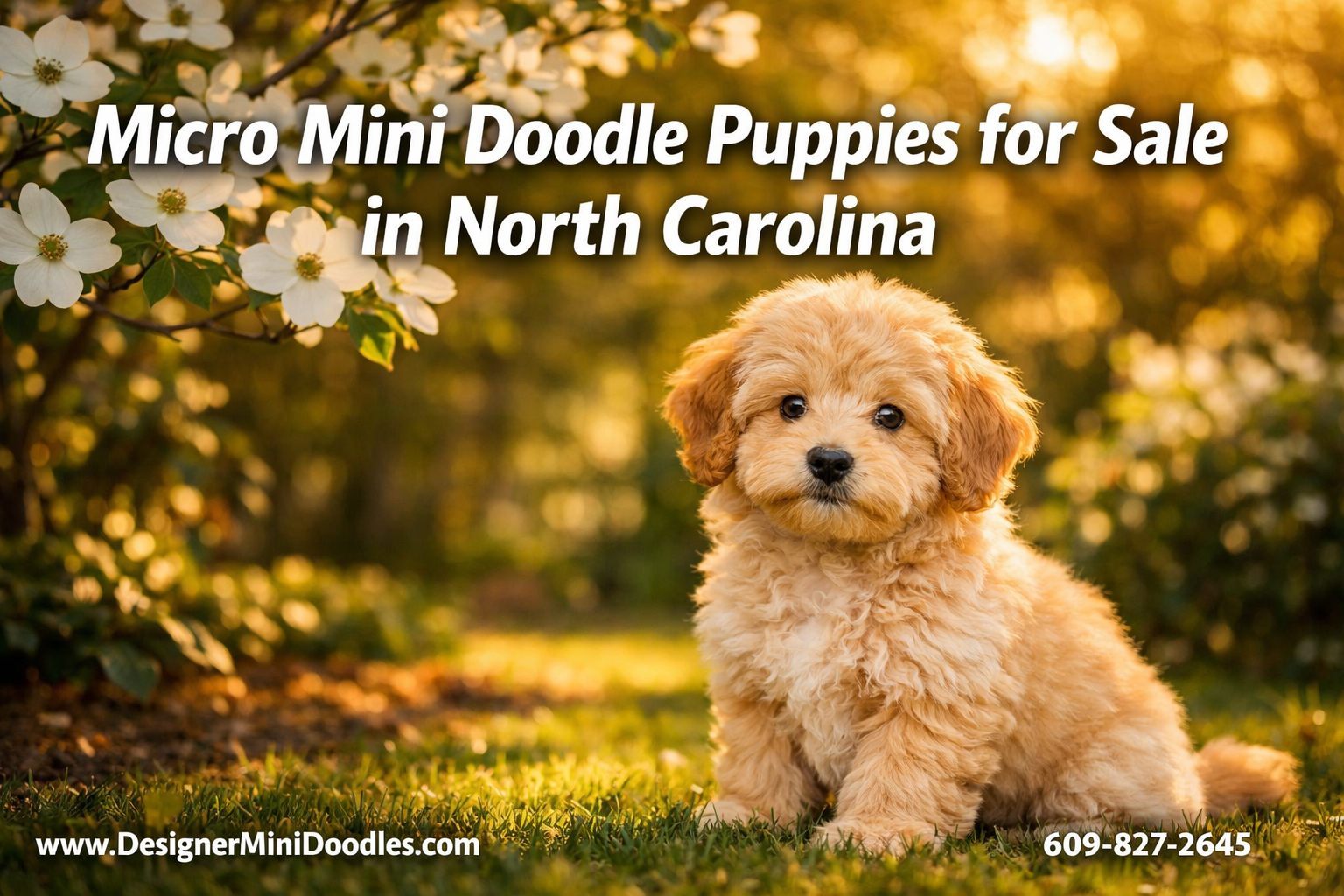Professional () hero image with : 'Micro Mini Doodle Puppies for Sale in North Carolina' in extra large white with deep