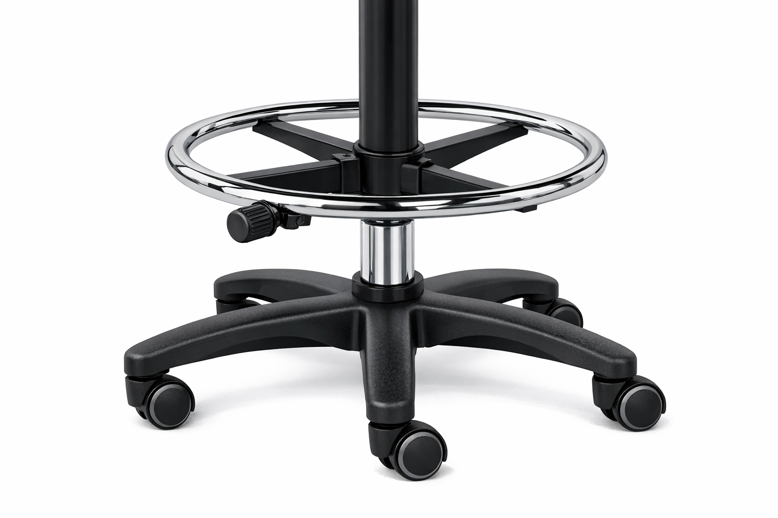 adjustable footrest ring and five-claw base detail
