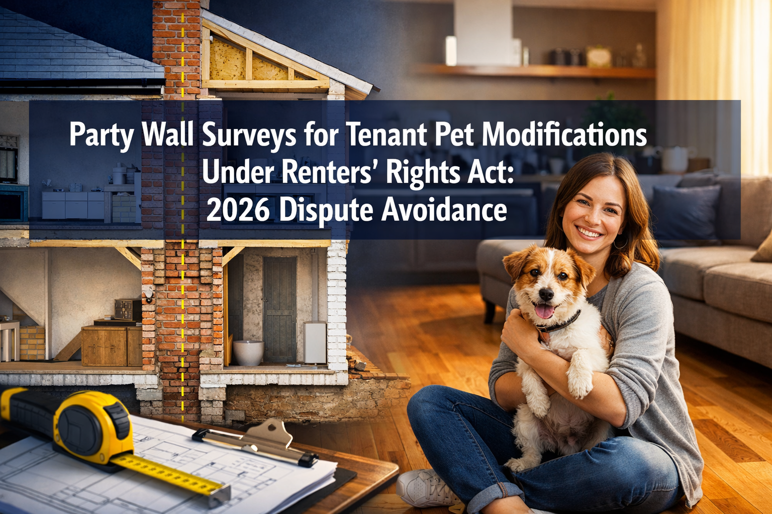 Professional () hero image featuring 'Party Wall Surveys for Tenant Pet Modifications Under Renters' Rights Act: 2026
