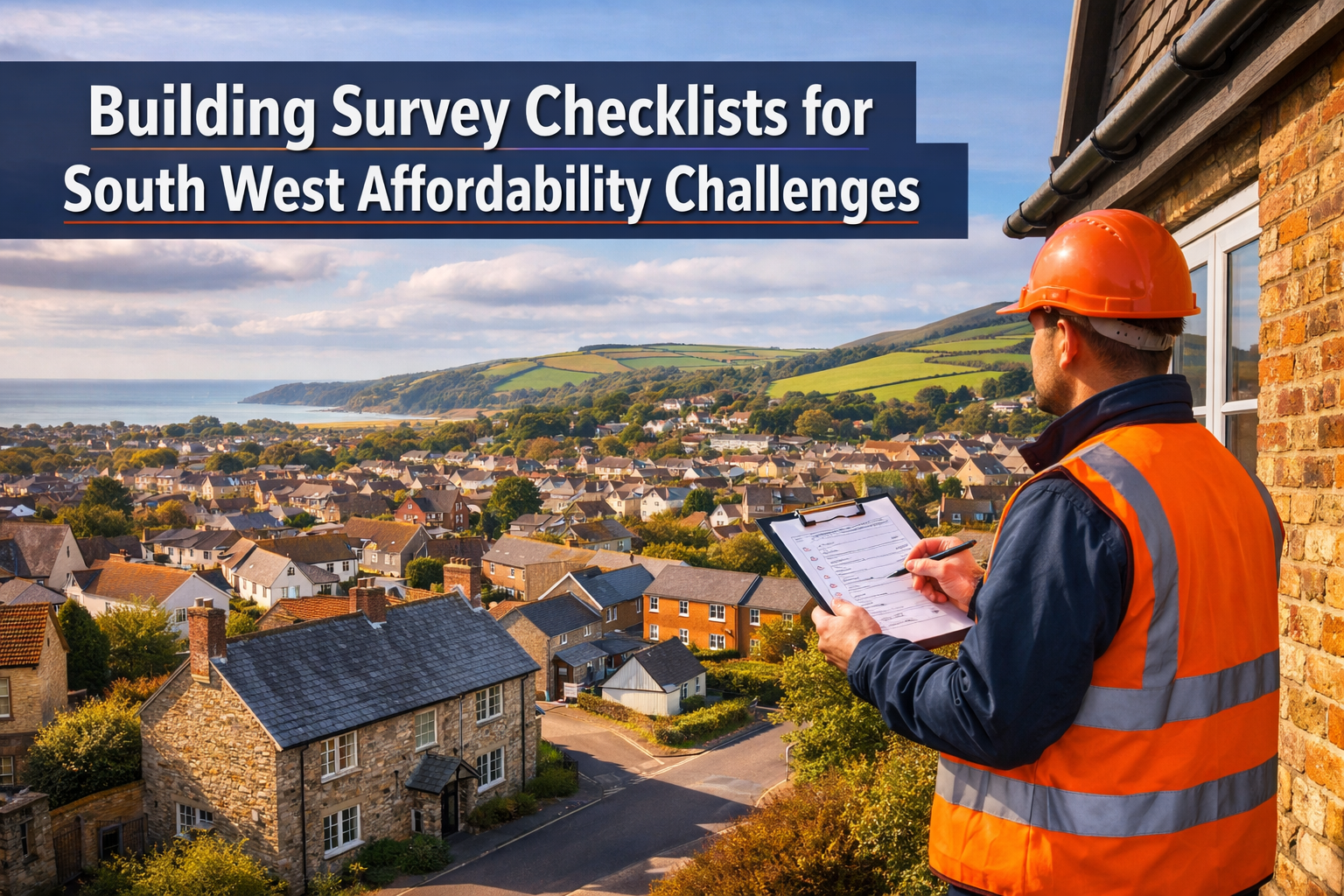 Professional () hero image with 'Building Survey Checklists for South West Affordability Challenges' in extra large white