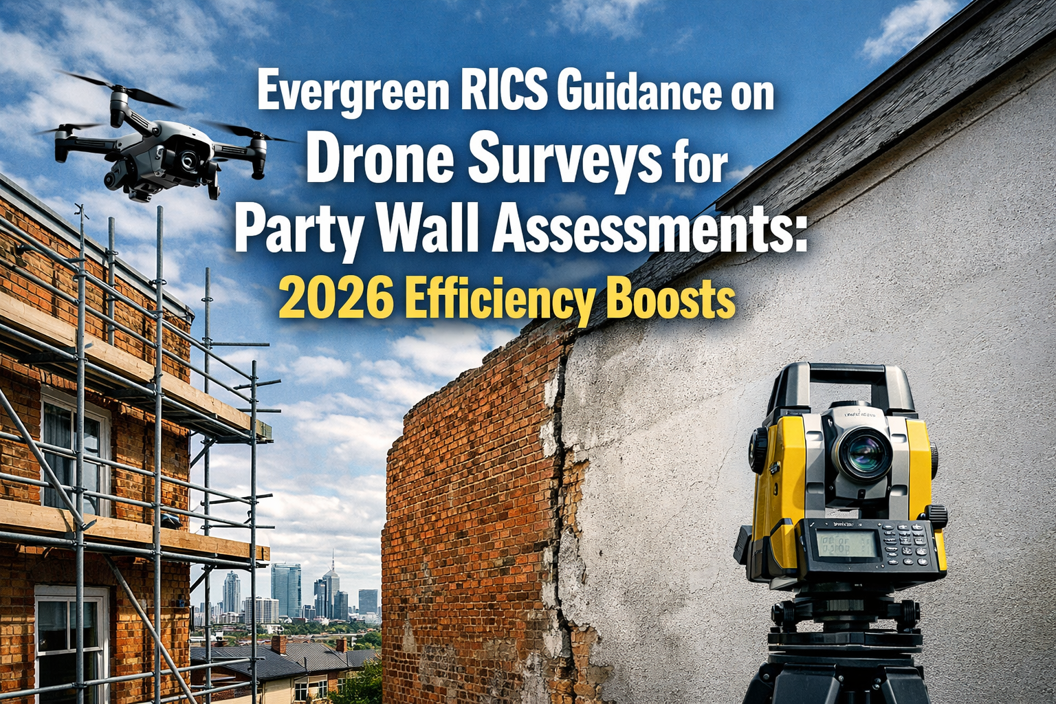 Professional landscape hero image () with : "Evergreen RICS Guidance on Drone Surveys for Party Wall Assessments: 2026