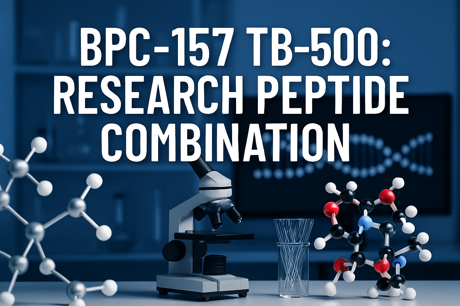 Professional landscape hero image (1536x1024) featuring bold text overlay 'BPC-157 TB-500: Research Peptide Combination' in extra large 72pt