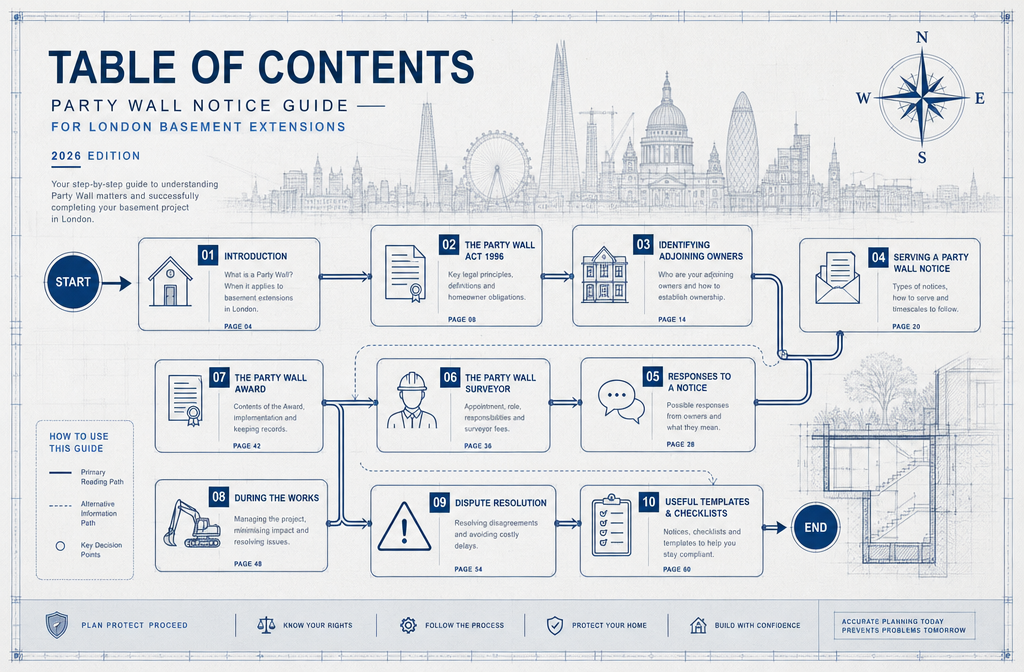 Editorial-style infographic for 'Table of Contents' section depicting a navigational flowchart with branching paths