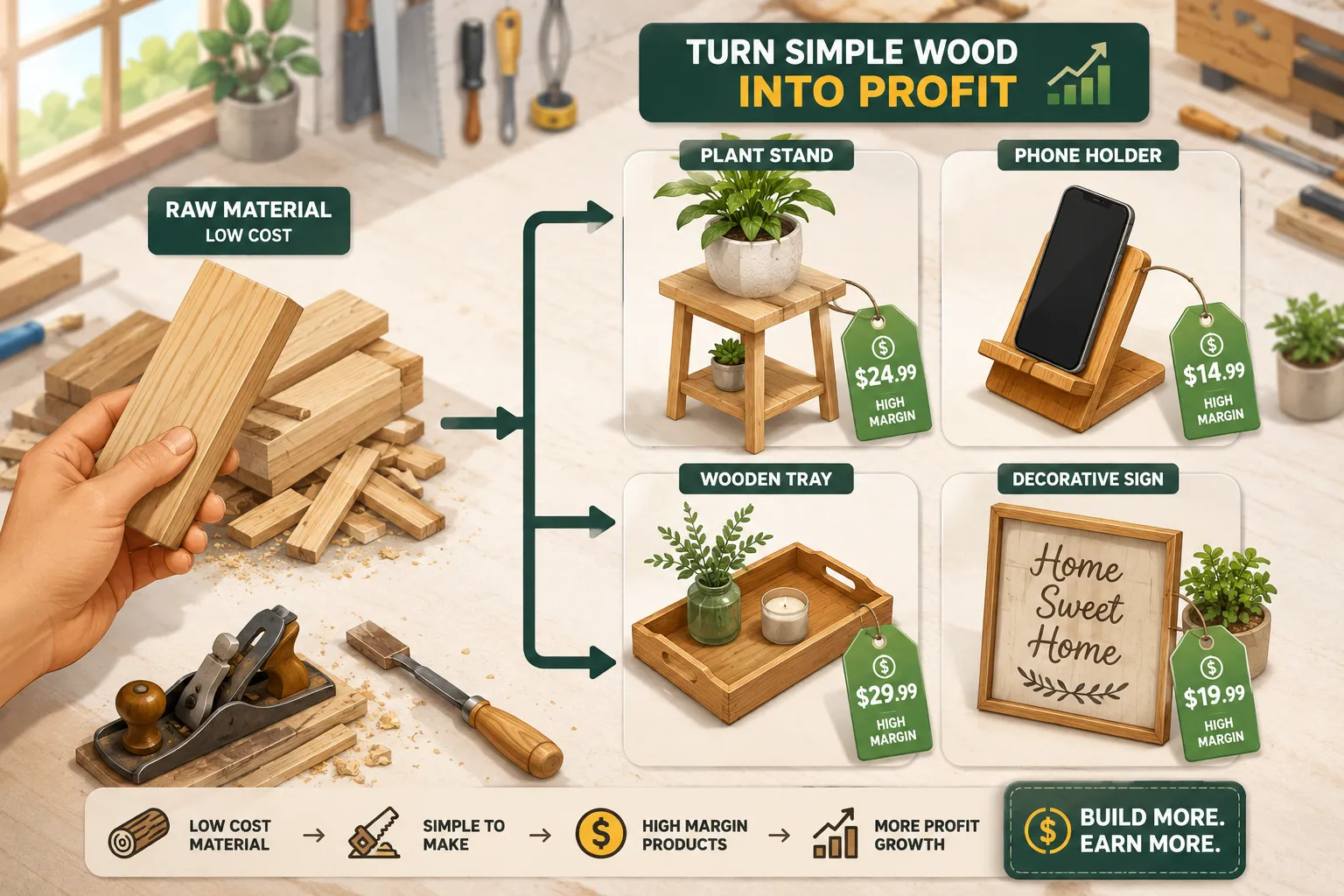 15 High-Margin Beginner Woodworking Projects That Sell, from Coasters to Wall Art