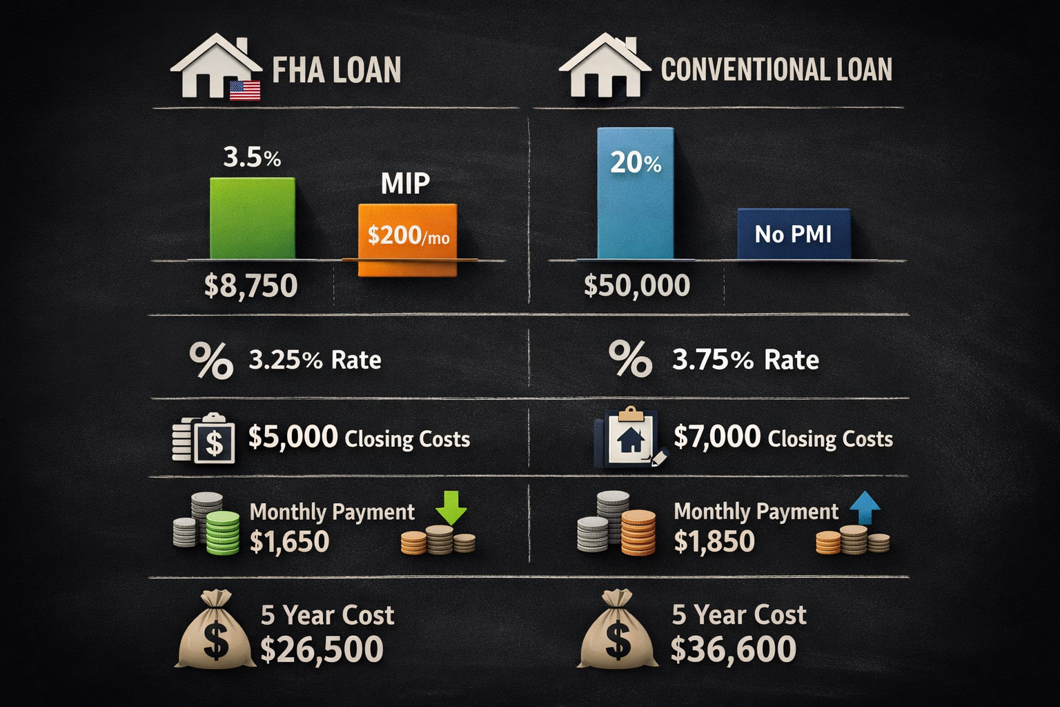 Professional infographic for article "FHA Loan vs Conventional Loan: Which One Actually Saves You More Money?", section: