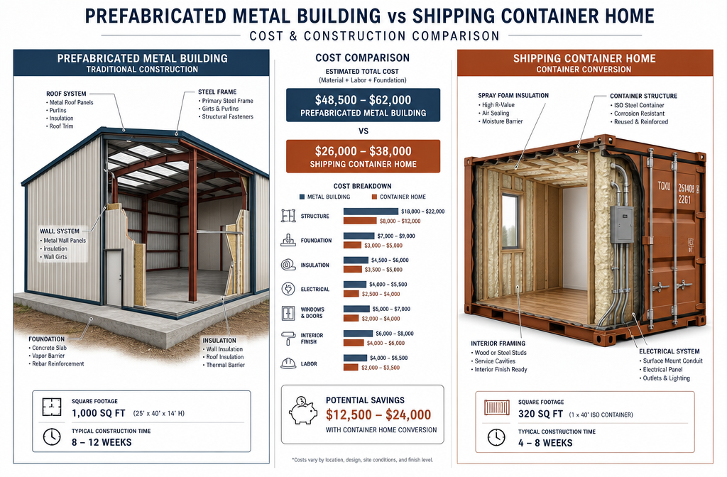 Detailed () editorial infographic illustration showing a side-by-side cost and construction comparison between a traditional