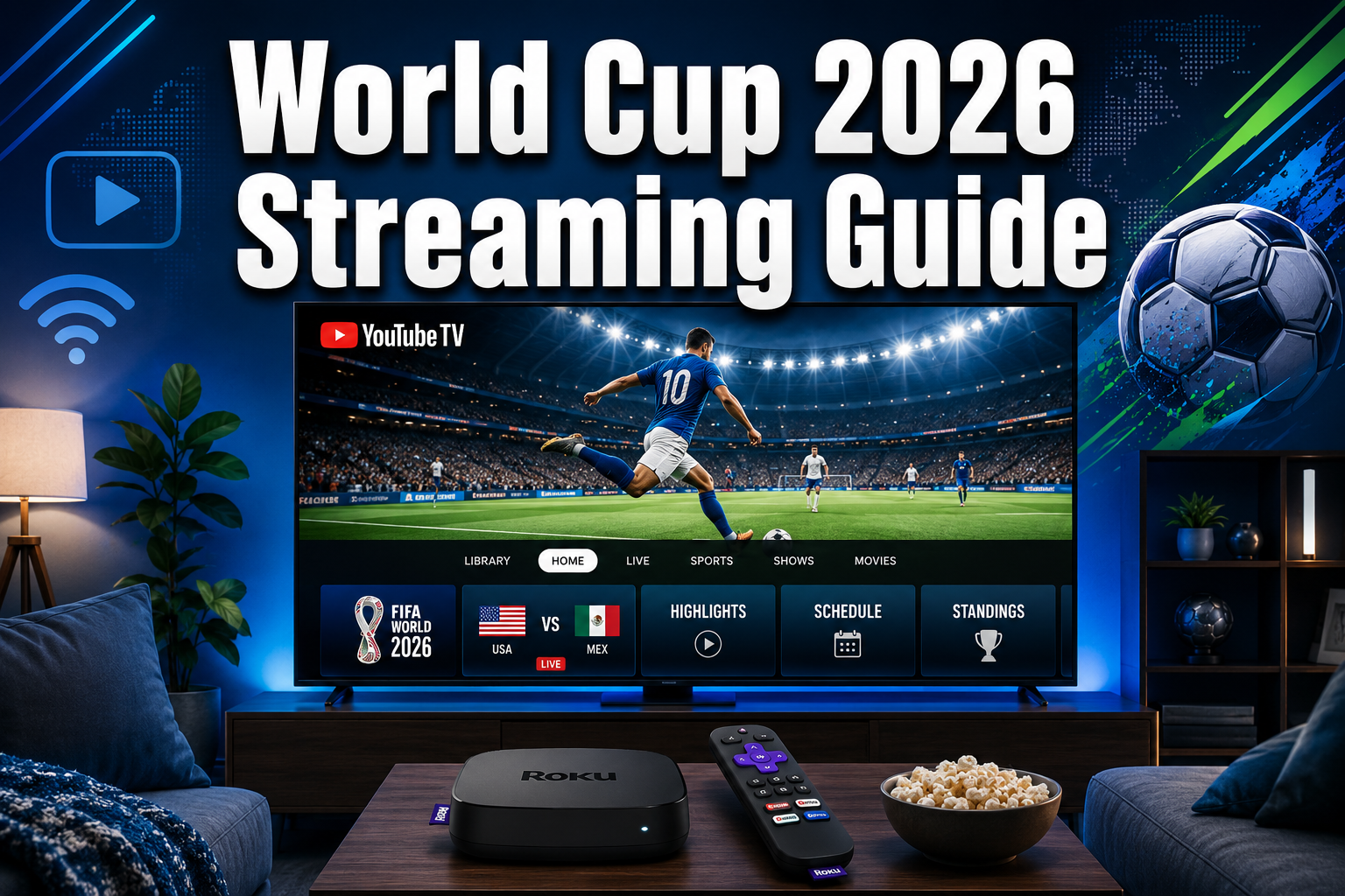 Professional () hero image featuring 'World Cup 2026 Streaming Guide' in extra large white with dark , centered in upper